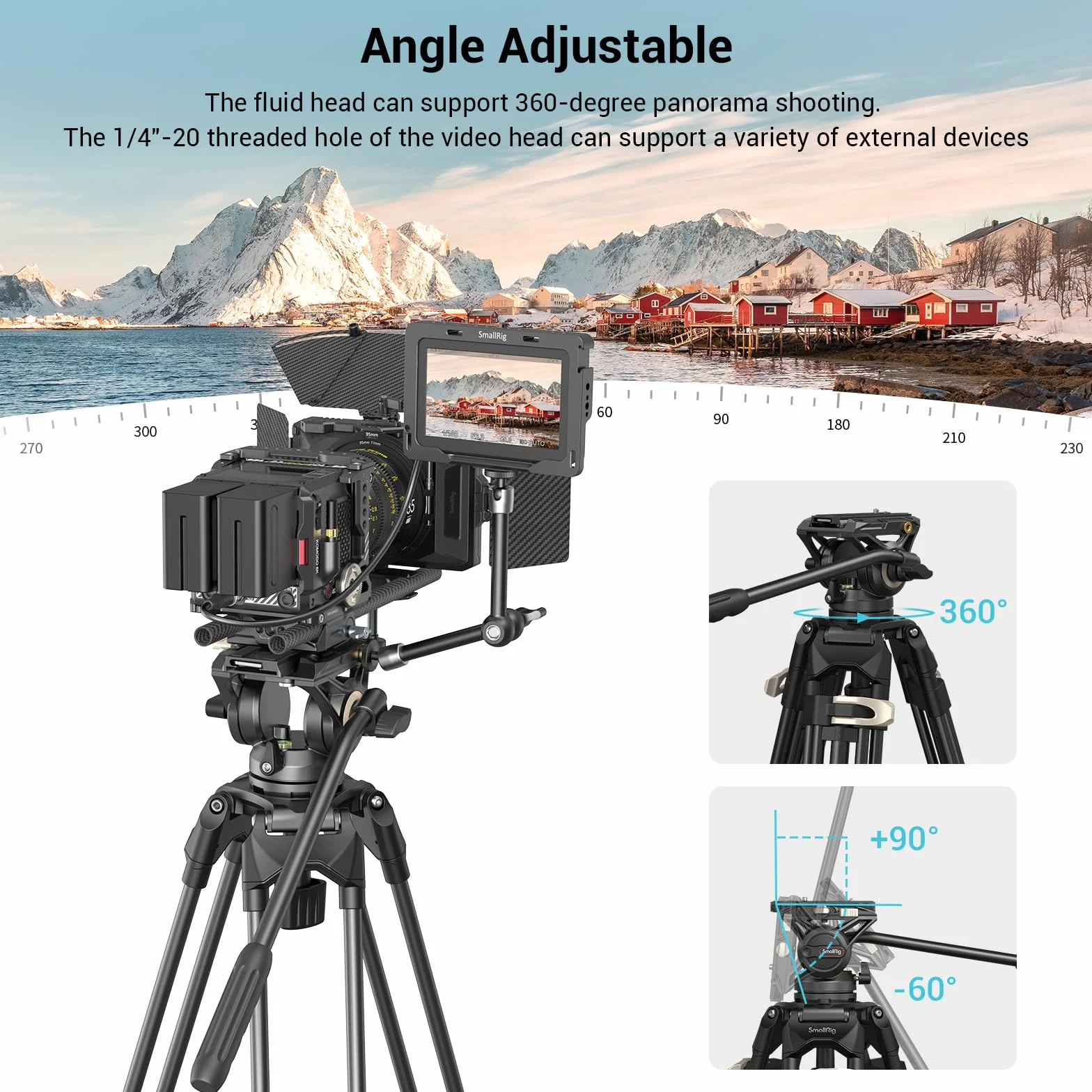 SMALLRIG Videostativ, 73-Zoll (186 cm) Heavy Duty Tripod Hochleistungs Stativ mit 360-Grad-Fluidkopf und Schnellwechselplatte für DSLR, Camcorder, Kameras, Belastbarkeit 8 kg - 3751B