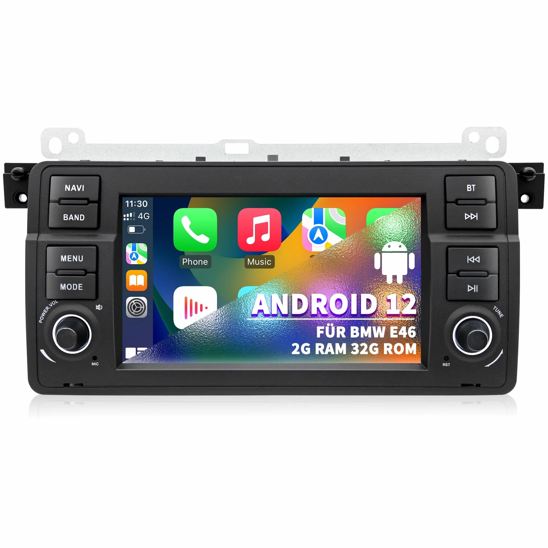 Autoradio für BMW E46 1999 2000 2001 2002 2003 2004, Android 12 2G+32G Radio mit GPS Navigation CarPlay Android Auto Bluetooth WLAN USB Lenkradsteuerung, 7 Zoll Touchscreen