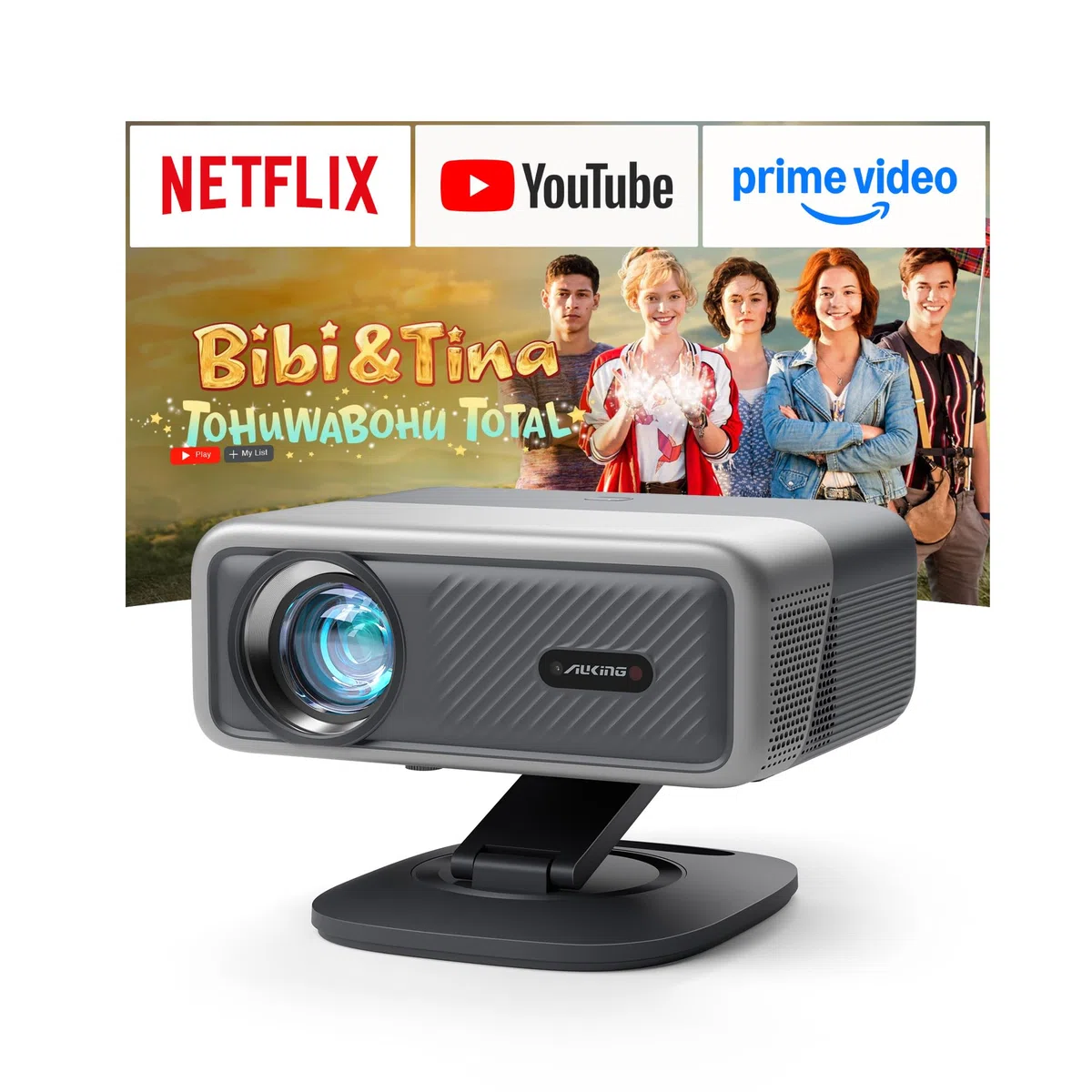 VISSPL 4000 ANSI 4K Smart Beamer, Autofokus Trapezkorrektur 1080P Full HD WiFi6 Bluetooth Heimkino Projektor mit 360°-Halter