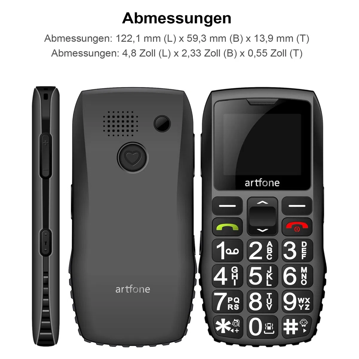 artfone 4G Seniorenhandy ohne Vertrag mit Notruftaste Große Tasten USB-C Tastenhandy 1,77 Zoll Farbdisplay
