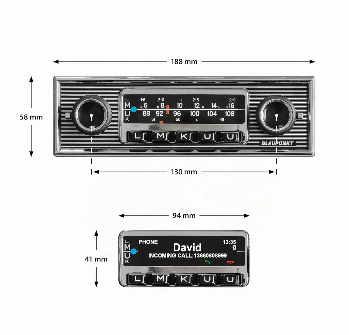 Blaupunkt Frankfurt Stereo MB, 1-DIN Autoradio, Oldtimer-Design mit Nadelstreifenfront und Chromrahmen, DAB+, Bluetooth, USB, Aux-Eingang, Lenkradfernbedienung, Sub-Out, 4x50Watt, 12v
