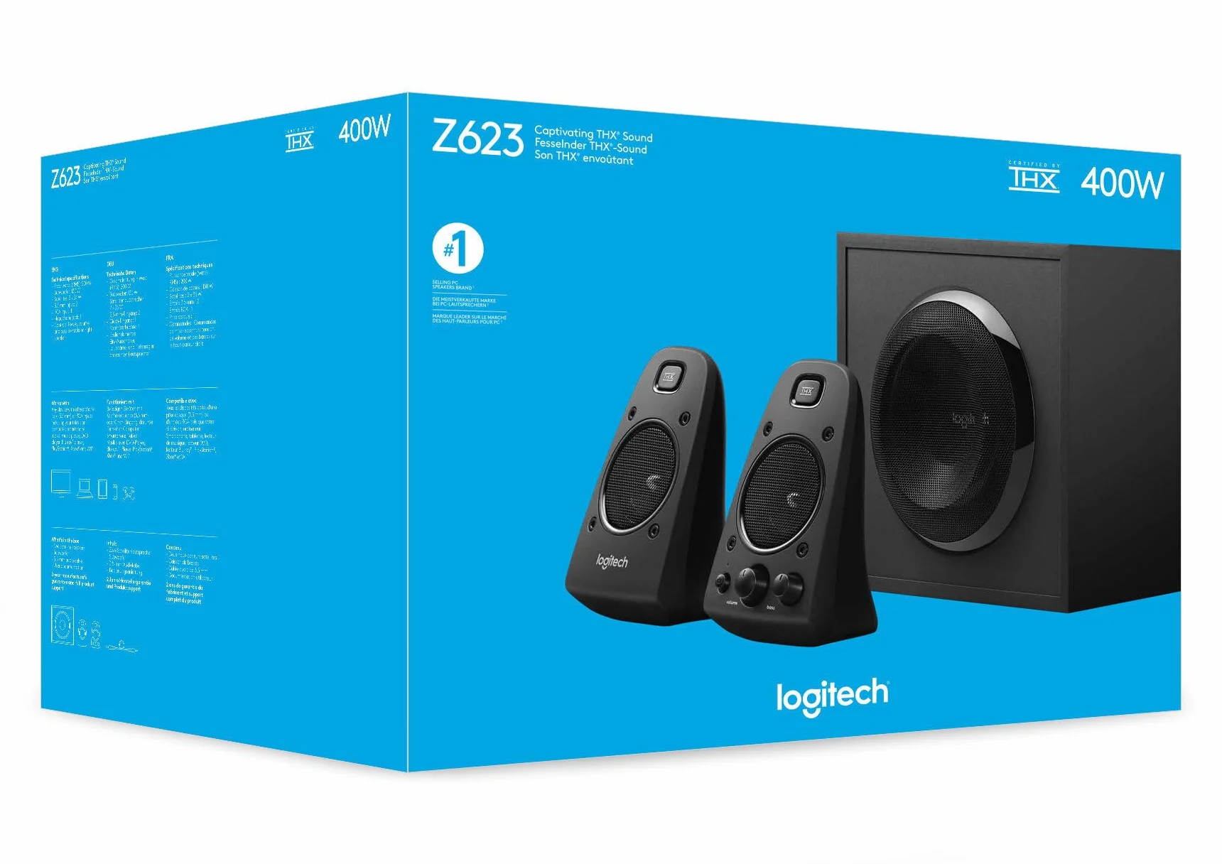 Logitech Lautsprechersystem mit Subwoofer, THX Audio, 400 Watt Spitzenleistung, Schwarz, 3,5 mm