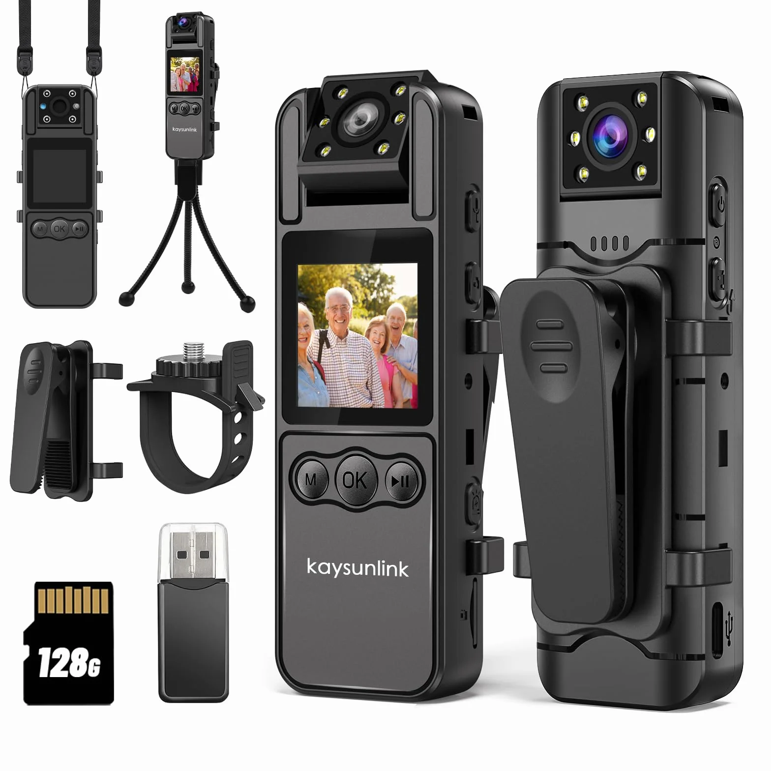 kaysunlink Körperkamera mit Audio- und Videoaufnahme, 1080P FHD, Mini-Polizei, tragbar, klein, persönlicher Camcorder, Sport, Action, Outdoor-Videorecorder (128 GB)