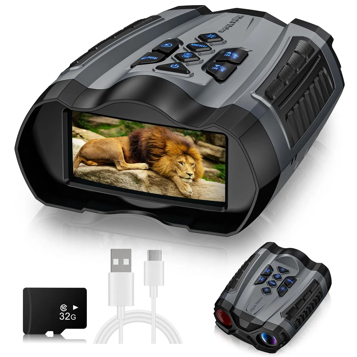 WARMTUYO Fernglas mit Nachtsicht, Infrarot-Fernglas, 4 K, Nachtsicht, 4000 mAh, wiederaufladbar, 10-facher digitaler Zoom, HD-Display 3,5 Zoll, 9 IR-Stufen für Jagd, Beobachtung, Camping