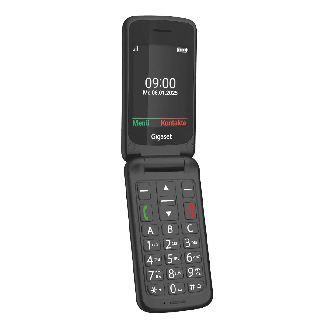 Gigaset GL595 Flip-Mobiltelefon – einfache Bedienung für Senioren, große Tasten & SOS-Notruftaste – Staub- & spritzwassergeschützt IP44 Schutzklasse–ohne Vertrag–2,8 Zoll TFT-Farbdisplay, Black