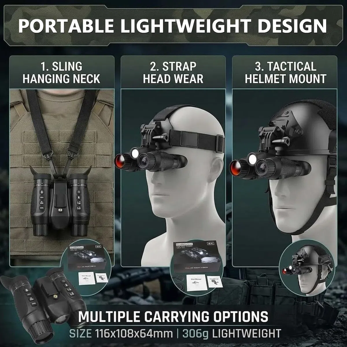 Nachtsichtgerät mit 3D-Vision-Effekt Infrarot Digital 8X Zoom 1640ft Sichtweite Nachtsichtbrille Jagdfernglas für Erwachsene & Jagdcamping Nachtsicht & Tag Militär Freihändiges NGV für Helm