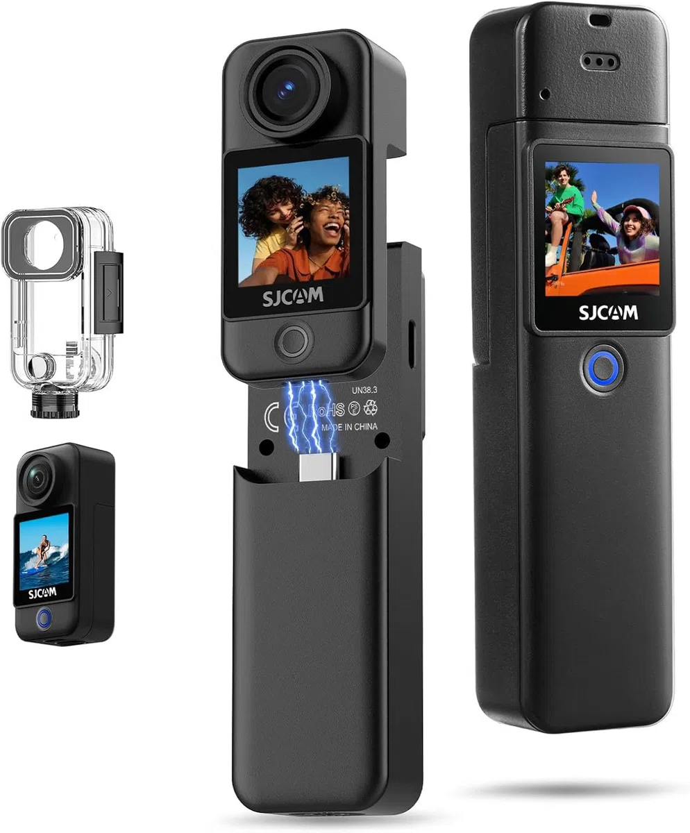SJCAM C300 Pocket Vlog Kamera Action Cam 4K,7-Stunden Akkulaufzeit, 6-Achsen-Stabilisierung,Dual-Touchscreen-Körperkamera, 30 Meter wasserdicht, für Vlogging Camera YouTube-Live-Streaming