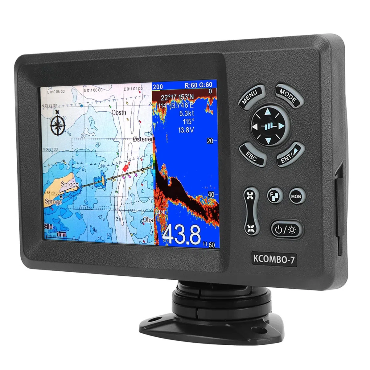 7-Zoll-Marine-GPS-Navigator, Plotter, Eingebauter Fischfinder, Farbiger LCD-Navigator, Marine-Bootsanzeige, Geteilter Bildschirm, IP66-Schutz, Navigationsortung