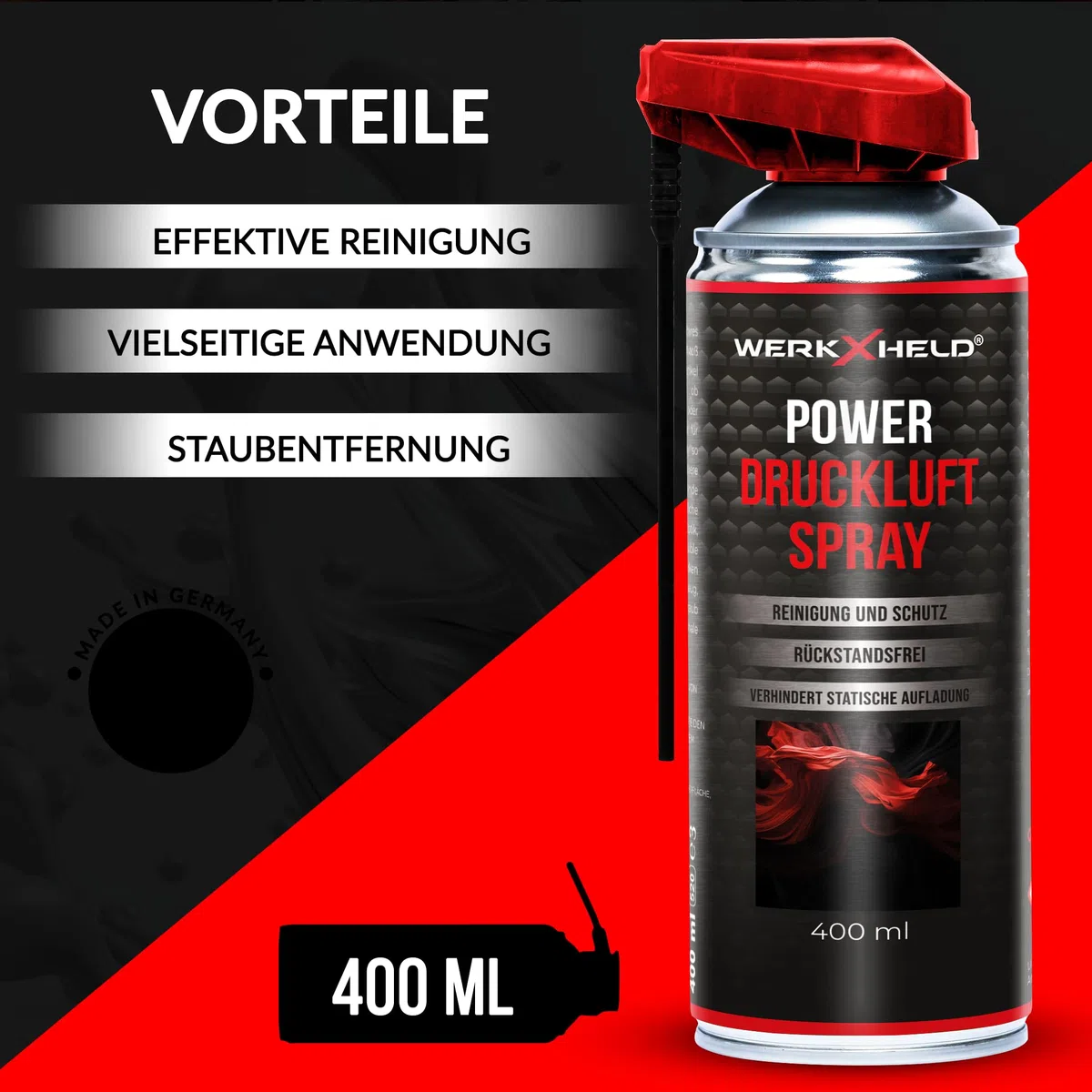 Druckluftspray für Elektronikreinigung - Air Duster mit 100mm Verlängerung - Compressed Air Dose - Staubentfernung für PC, Tastatur, Kamera