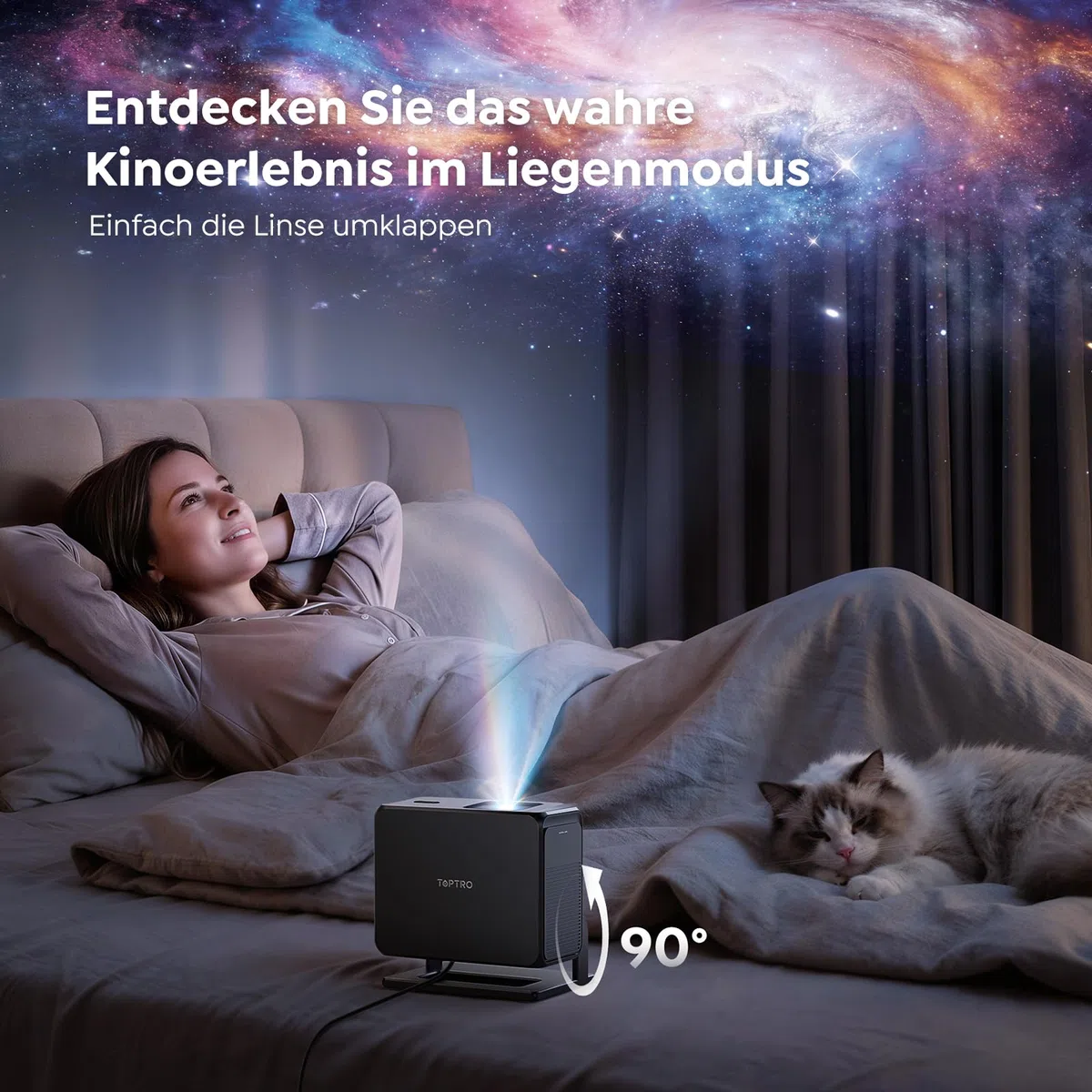 Google TV Beamer 4K Smart Heimkino 1080P FHD Autofokus Trapezkorrektur WiFi Bluetooth Tragbarer Projektor Drehständer