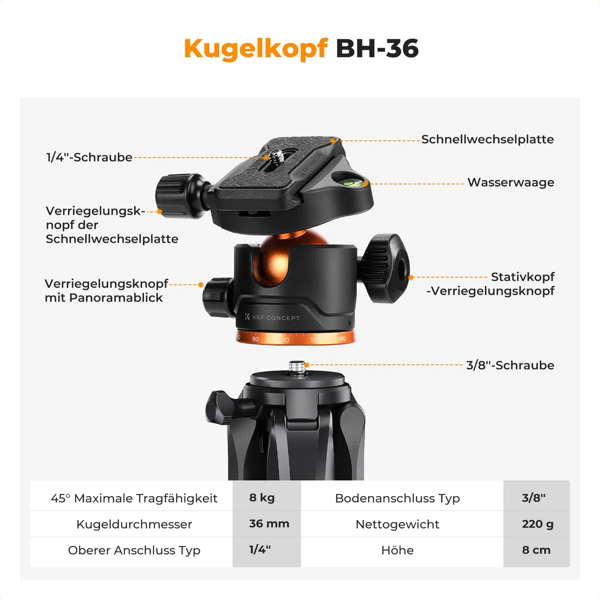 K&F CONCEPT Kamerastativ S255A3+BH-36,190cm Handy-Stativ,Tripod für Canon Nikon Sony Kamera/DSLR/Camcorder,Stativ für Smartphone,Reisestativ mit Handy-Tablet-Halterung