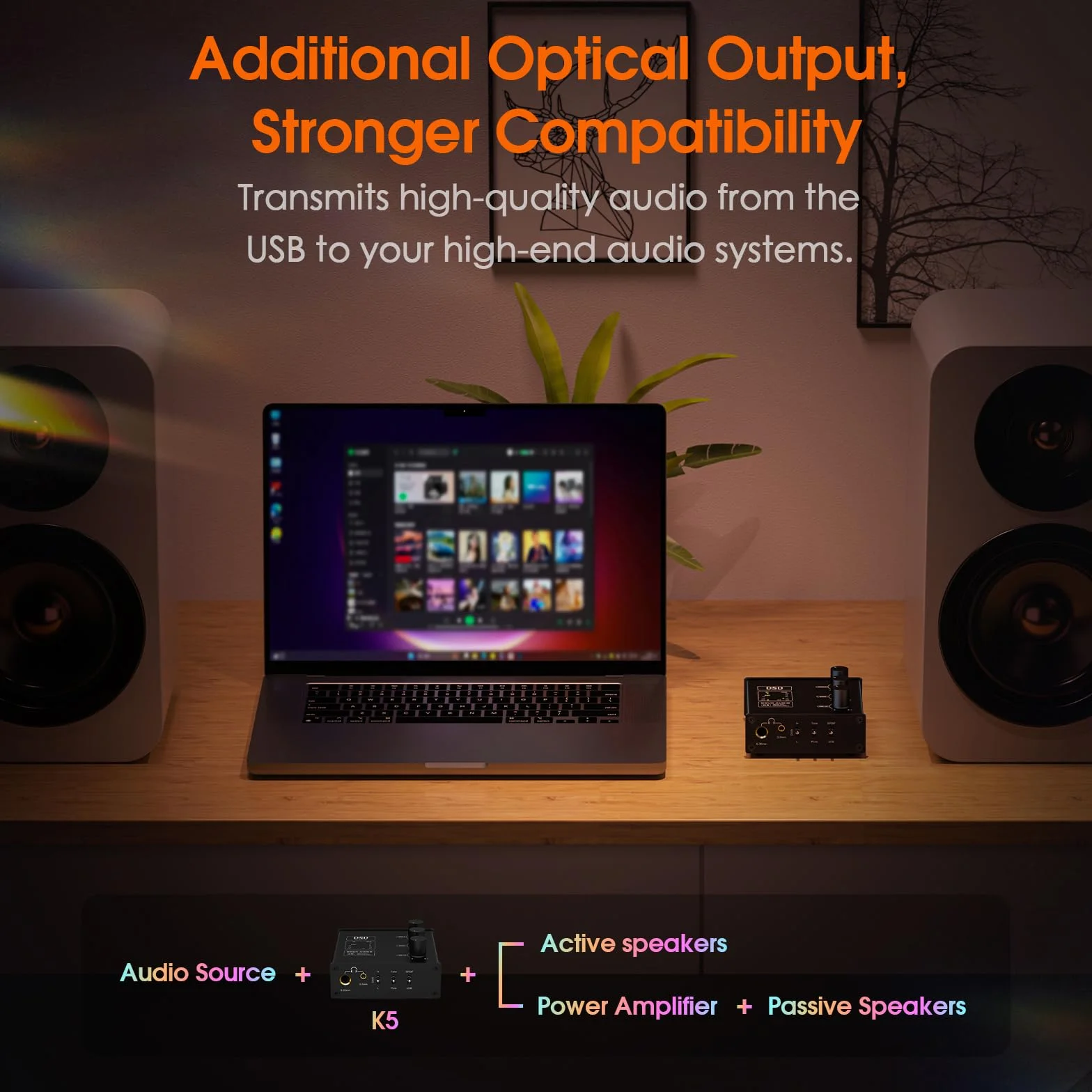 Douk Audio K5 PC DAC Kopfhörerverstärker mit USB & Optischem Eingang DSD256 für Verstärker, Lautsprecher, Mac, Computer