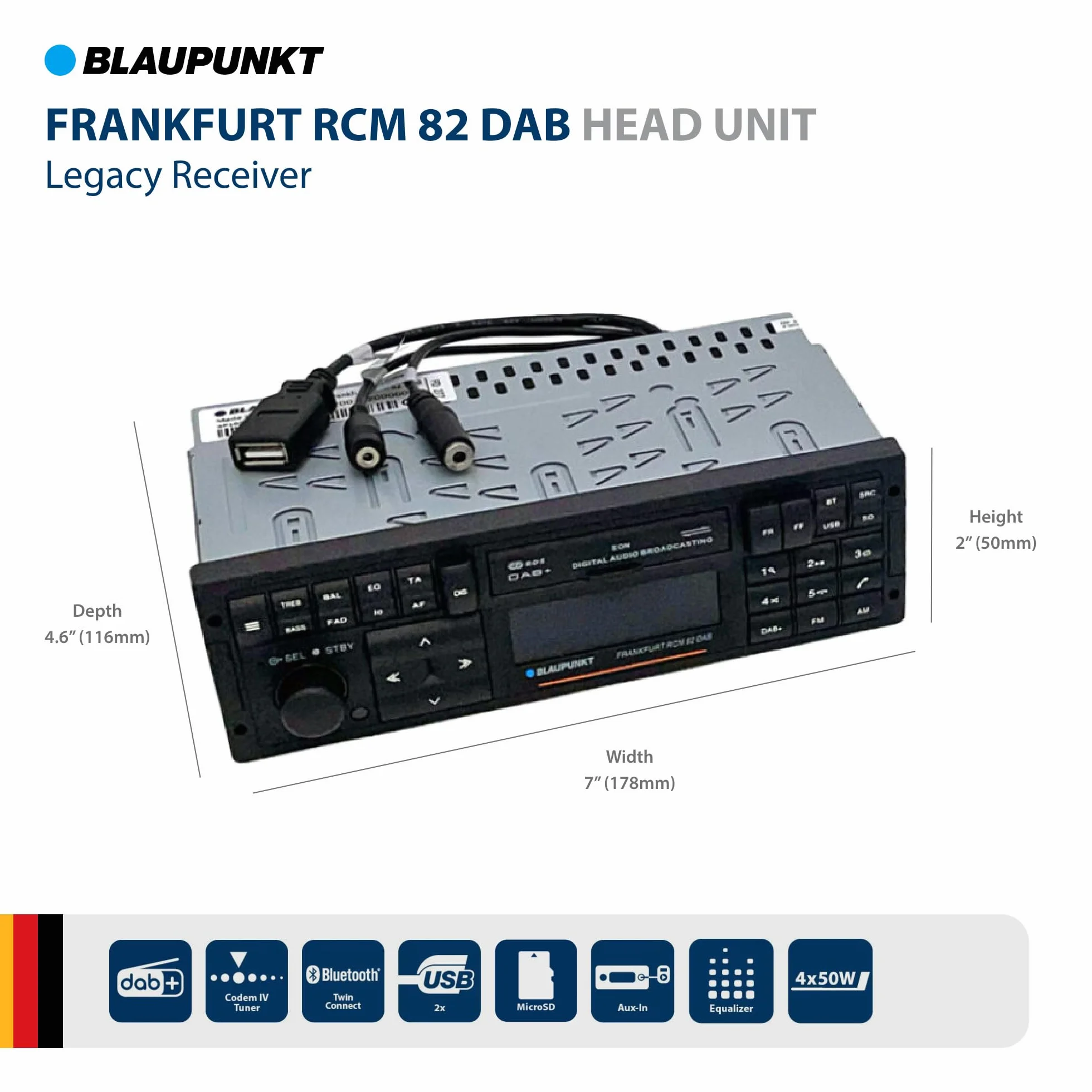 Blaupunkt Frankfurt RCM 82 DAB,1-DIN Autoradio, DAB+, Bluetooth, AUX; USB, SD-Karteneingang, Lenkradfernbedienung, Freisprecheinrichtung, Equalizer, 200 Watt, schwarz