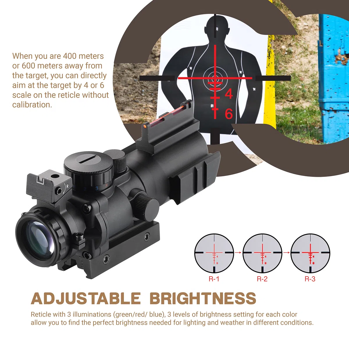 ESSLNB Zielfernrohr 4x32mm Airsoft Red Dot Visier Leuchtpunktvisier mit Fiberoptik und 11mm/22mm Montage für Luftgewehr Jagd Softair und Armbrust