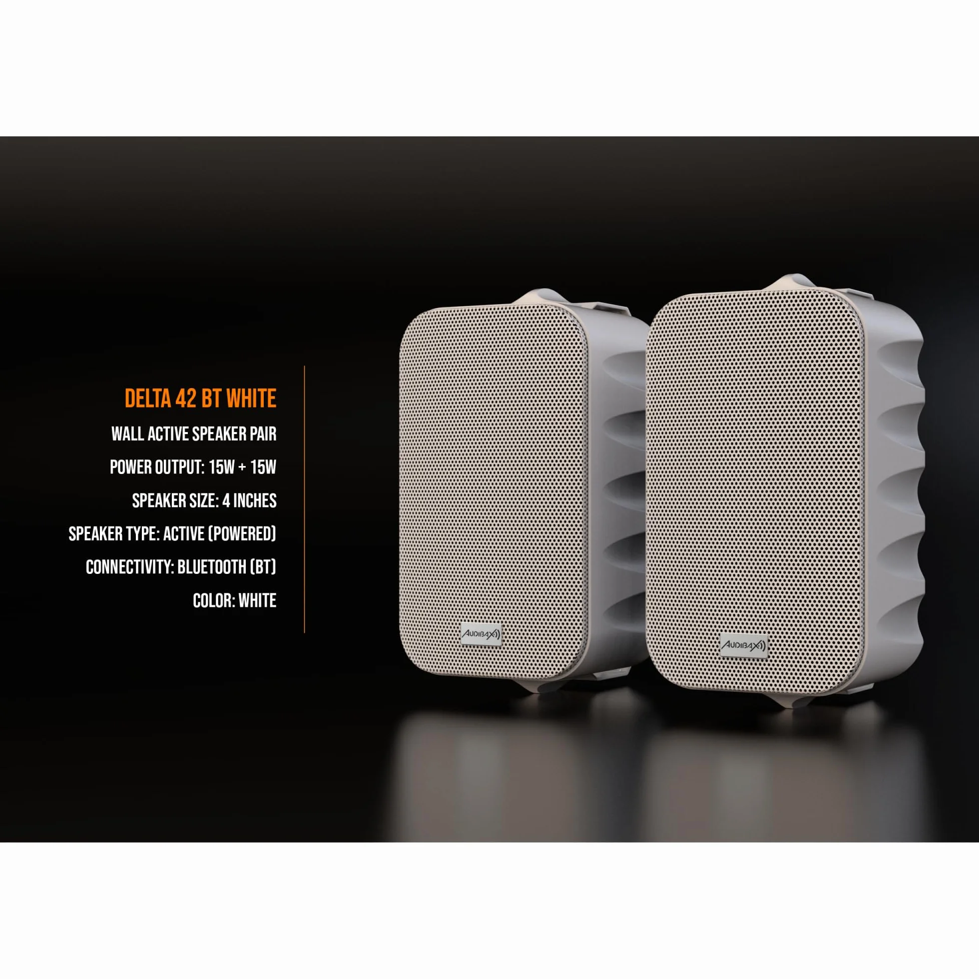 Audibax Delta 52 BT White Bluetooth-Lautsprecher, Hochleistungs-Aktiv-Lautsprecher für die Wand, Bluetooth-kompatibel, hoher Frequenzbereich (80 Hz-20 kHz), Surround-Sound