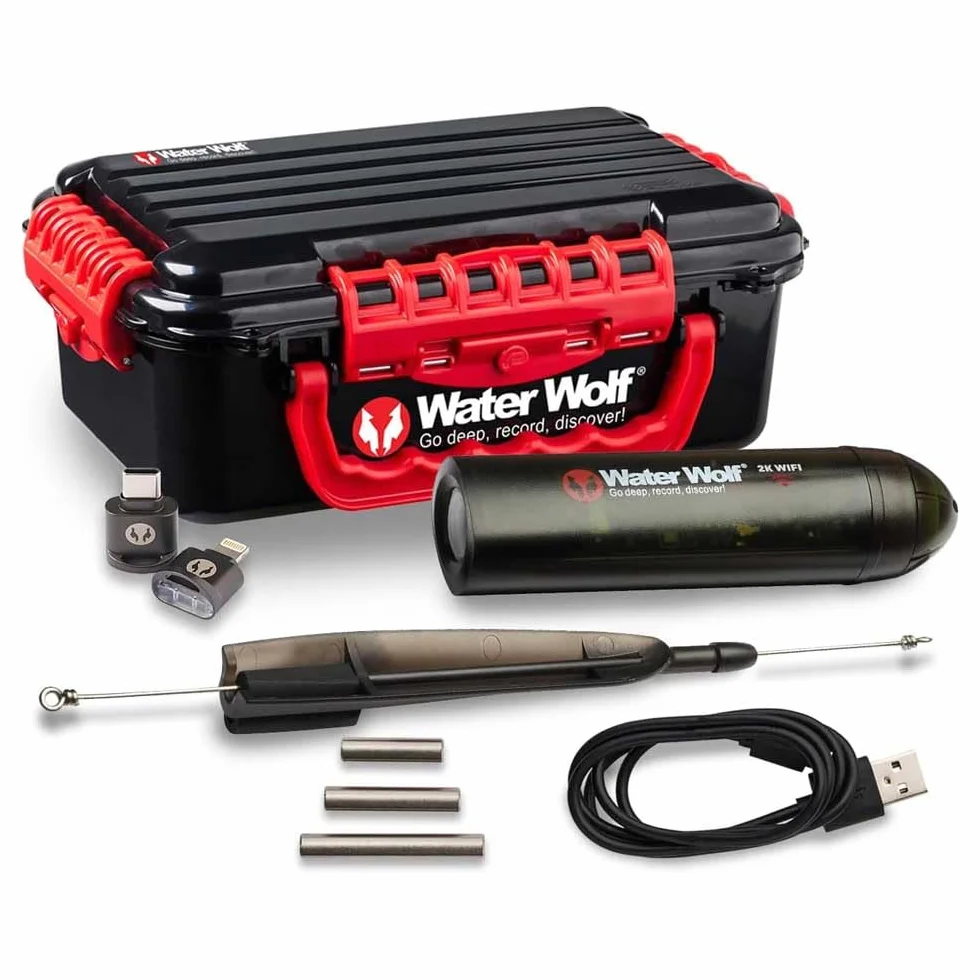 Waterwolf 2.0 WiFi Unterwasser-Action-Kamera für den Angelsport – 1080p HD Unterwasserkamera mit 120-Grad-Weitwinkel, 100 m wasserdicht, mit Zubehörset
