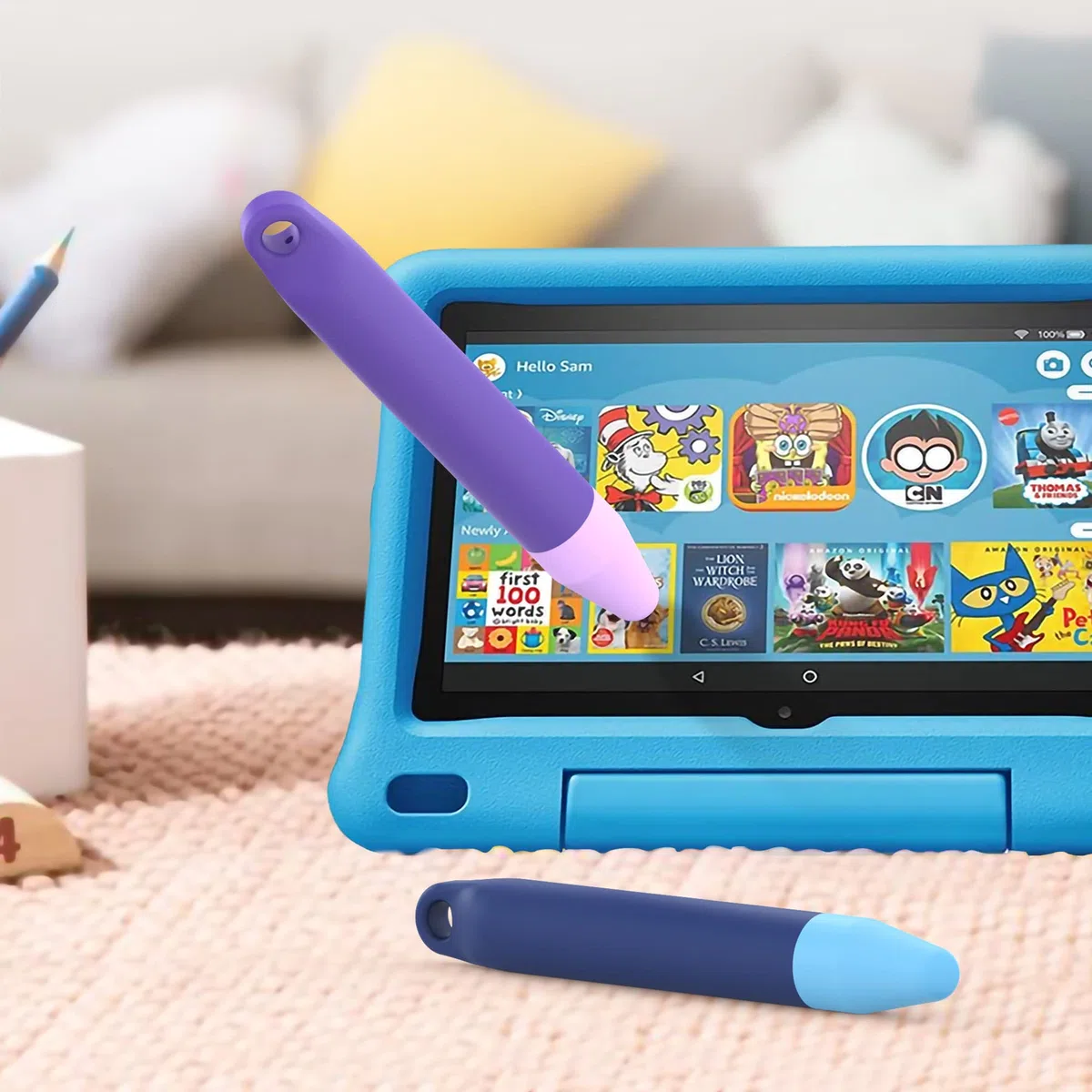 Kinderfreundliche Stylus-Stifte für Touchscreens, 2 Stück, Violett-Blauer Eingabestift, Universeller Kapazitiver Stift, Kompatibel Mit Kindle, iPad, iPhone