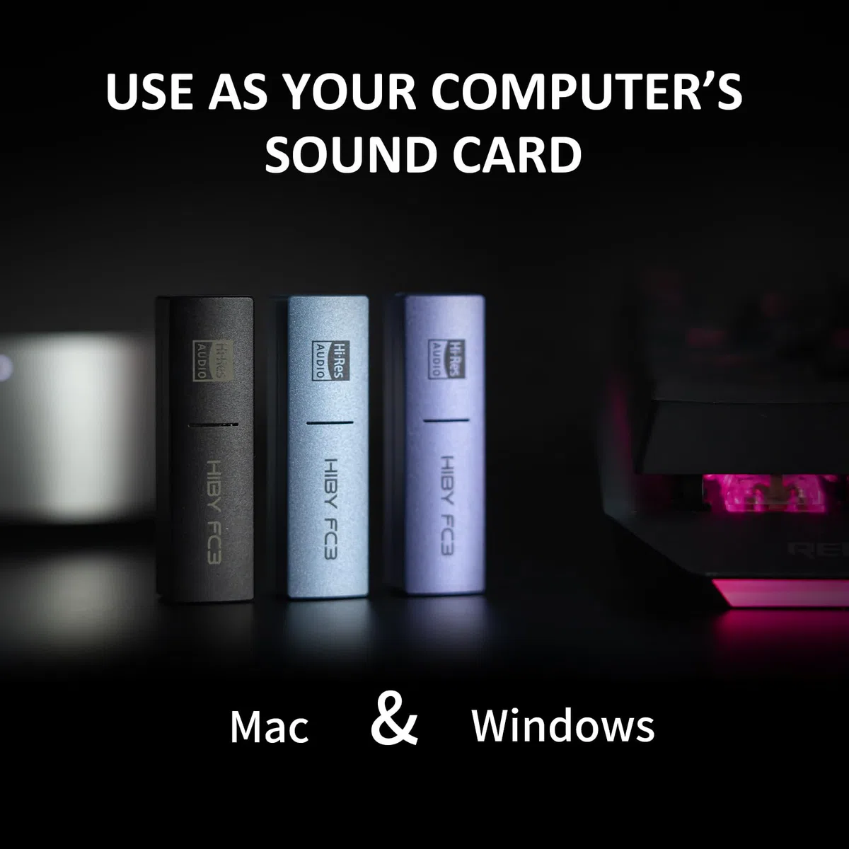 HiBy FC3 USB-DAC mit Display, Hi-Res-Audio, 112 mW, PCM DSD MQA, Dongle für iPhone/Mac/Android/Windows, Violett
