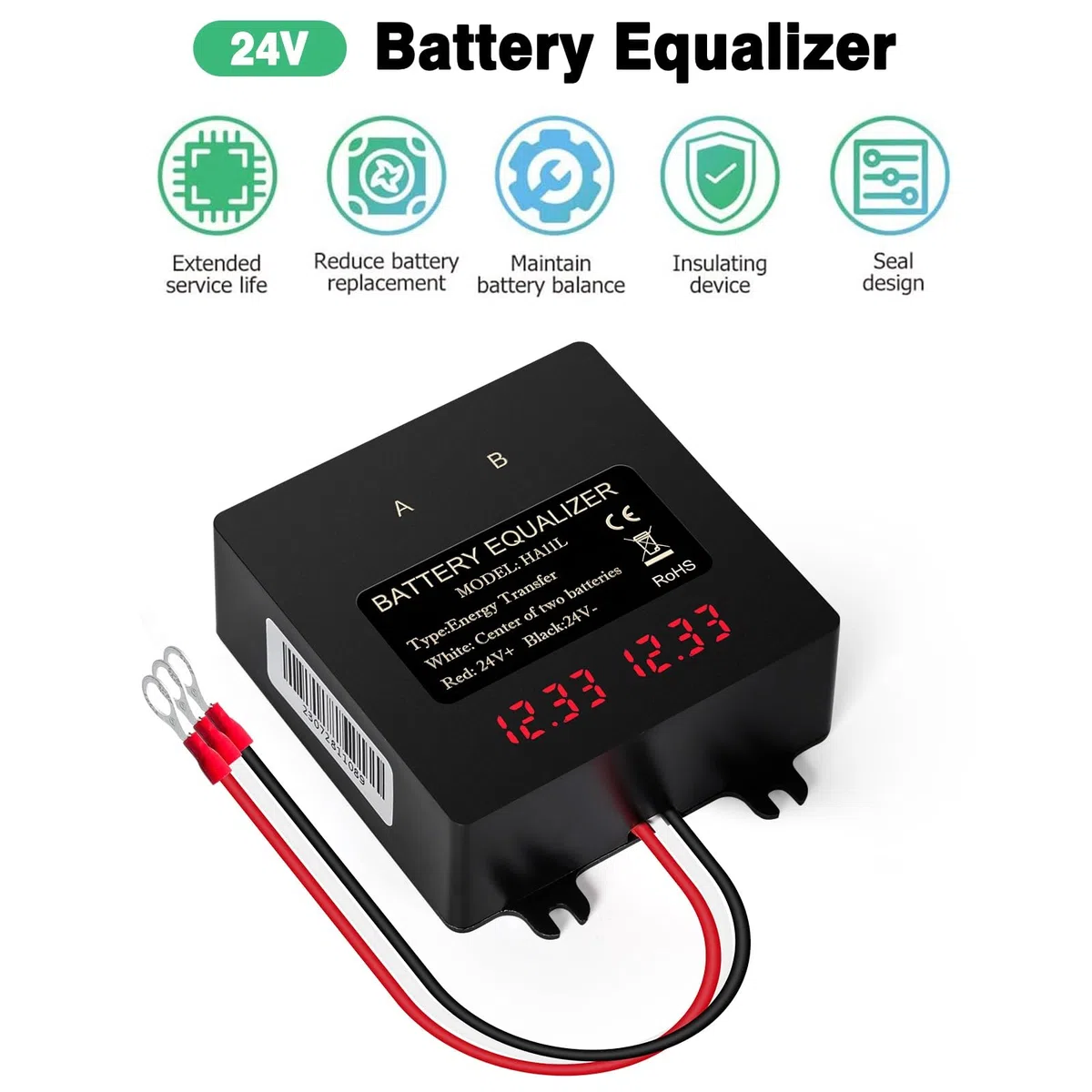 DEWIN Batterie Balancer 24V Digitalanzeige 2x12V Solar System für Blei-Säure-Lithium-Batterie