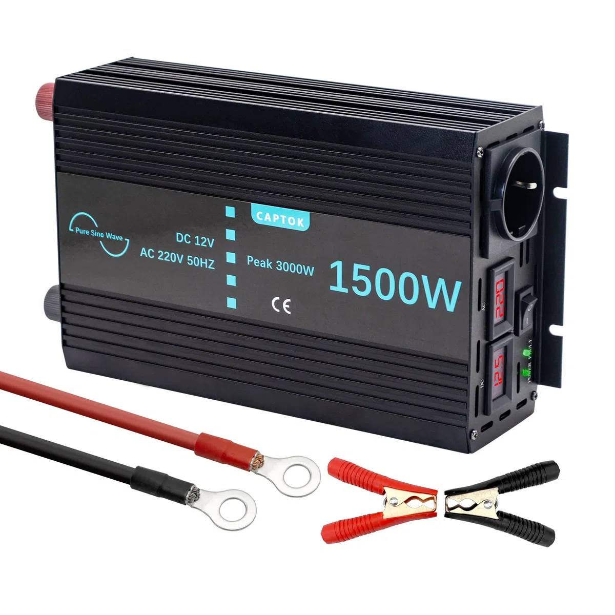 Spannungswandler 1500W/3000W Reiner Sinus-Wechselrichter DC 12V auf AC 230V EU-Steckdose Doppel-LCD-Digitalanzeige-Konverter