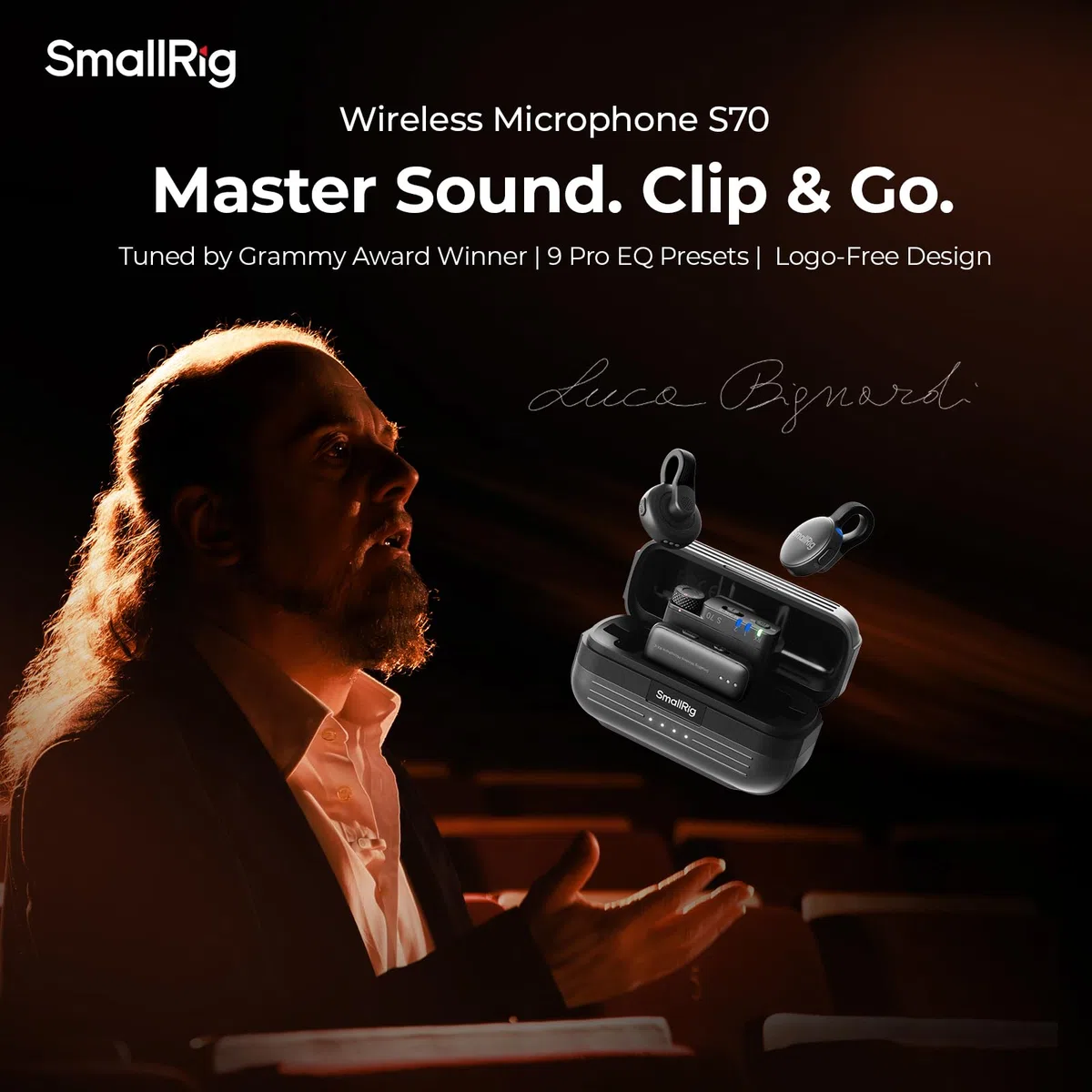 SMALLRIG S70 Wireless Microphone (2 Sender + 2 Empfänger + Ladeschale), USB-C & 3,5-mm-Schnittstellen für Telefone/Tablets/Kameras, unsichtbar & leicht für Vlogs, Hochwertige 48kHz/24bit Aufnahme-5715