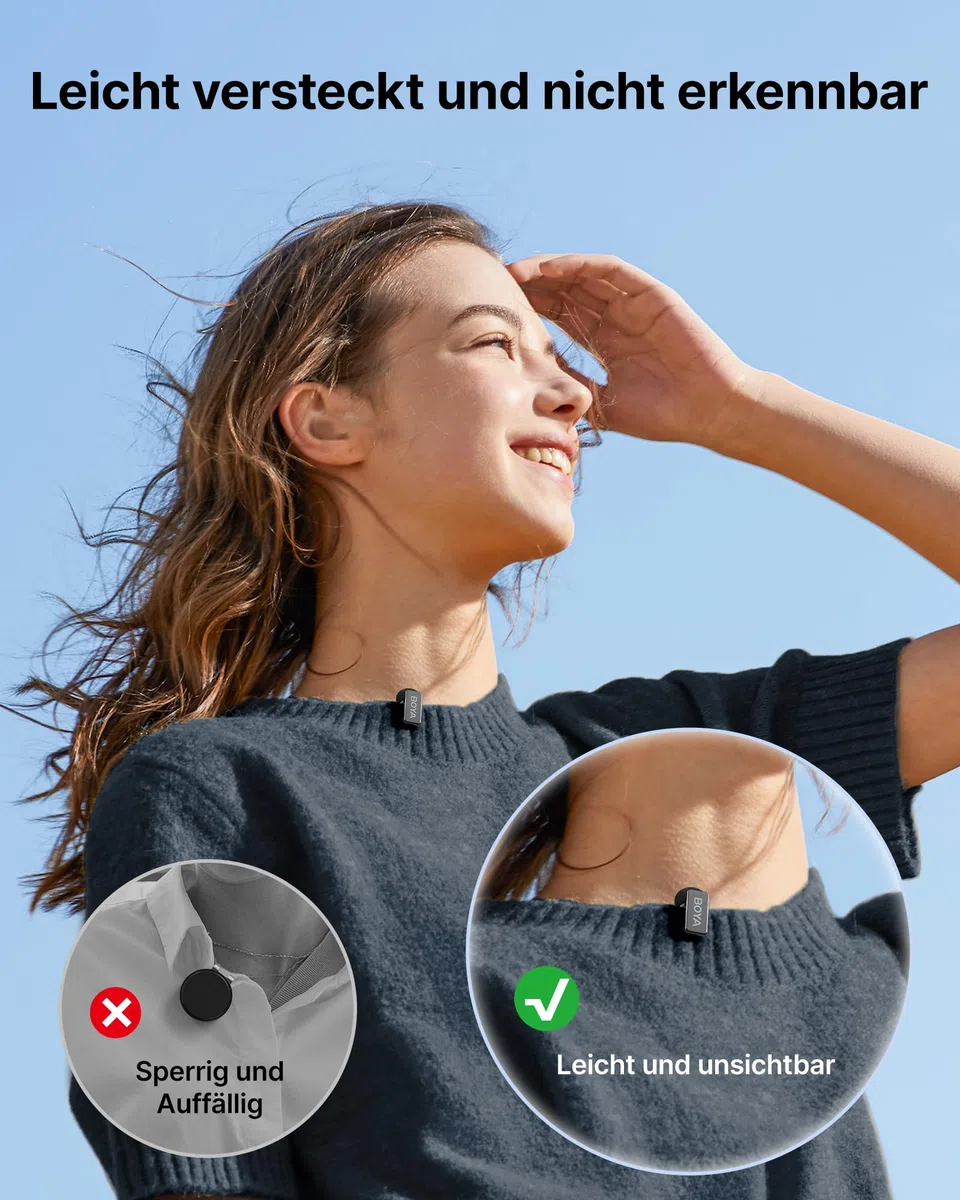 BOYA MINI 2 Mikrofon Handy, 48kHz/24Bit, 100m, 30h, USB-C, Kabelloses Lavalier-Mikrofon für iPhone 15 16 17 Serie, Android