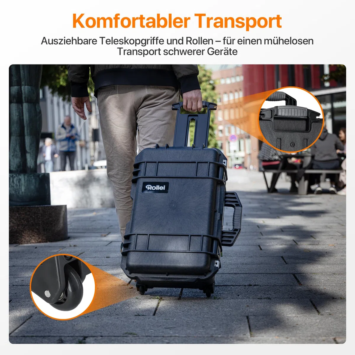 Rollei Kamera Koffer Trolley, Extrem Robuster Bruchsicherer & Wasserdichter Groß Fotokoffer mit Rollen, Outdoor Camera Suitcase Automatischer Druckregulation & Diebstahlschutz, Kamera-Koffer-Trolley