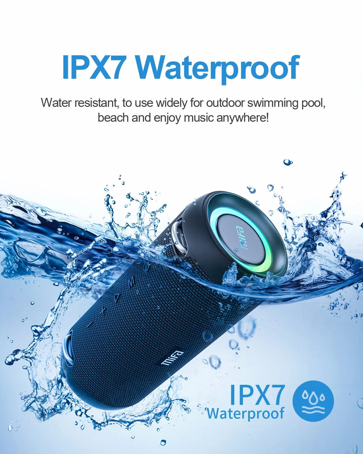 MIFA A90 Bluetooth Lautsprecher 60W kabellos IPX7 wasserdicht RGB-LED-Licht 30 Stunden Akku, USB/Micro SD-Karte/AUX-in Wiedergabe True Wireless Stereo mit Schutzhülle/tragbarem Trageriemen