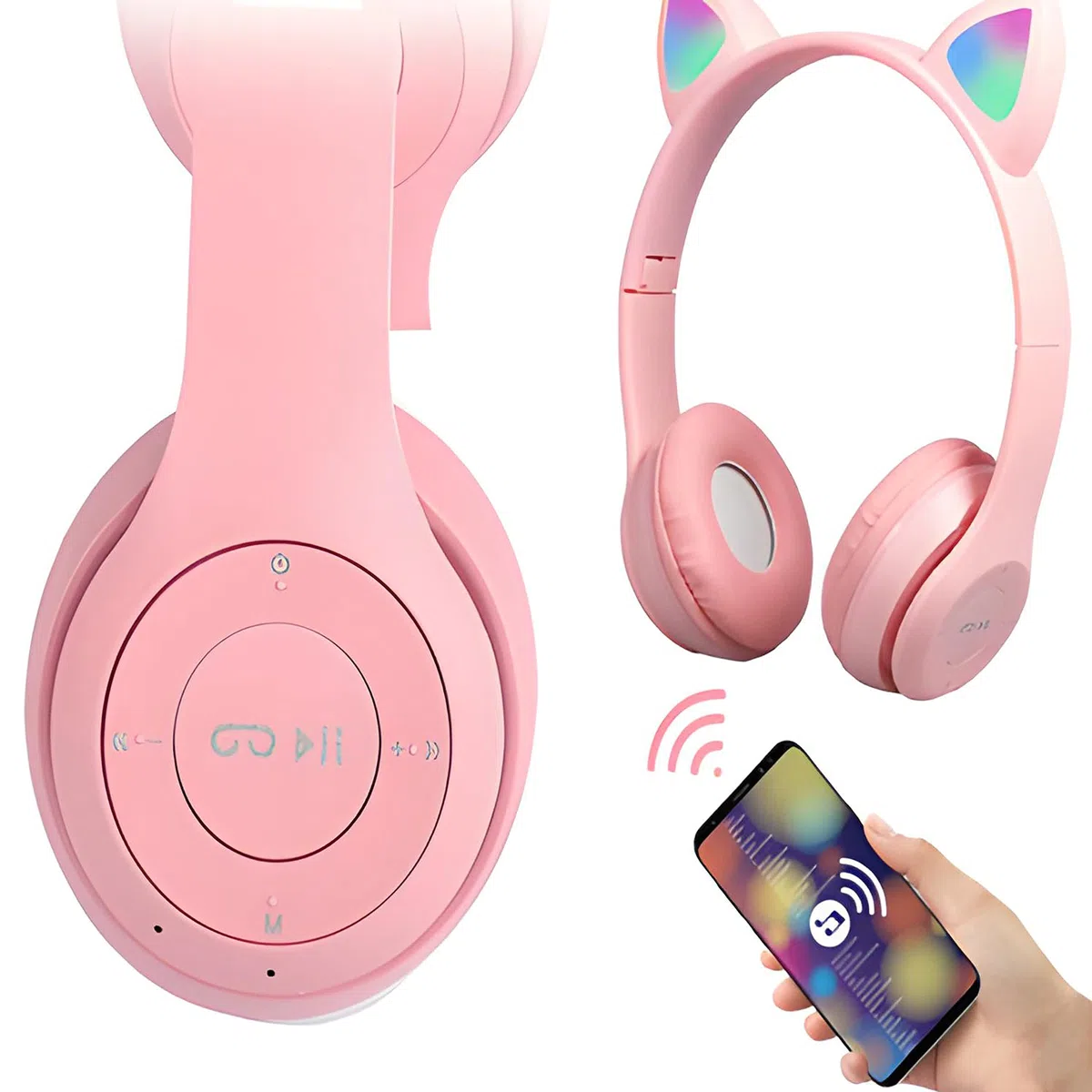 Retoo Kopfhörer Katzenohren, Bluetooth für Kinder, Kabellos Kinderkopfhörer, Over Ear für Schule/Tisch/PC, Mädchen Over-Ear, Anime, Rosa