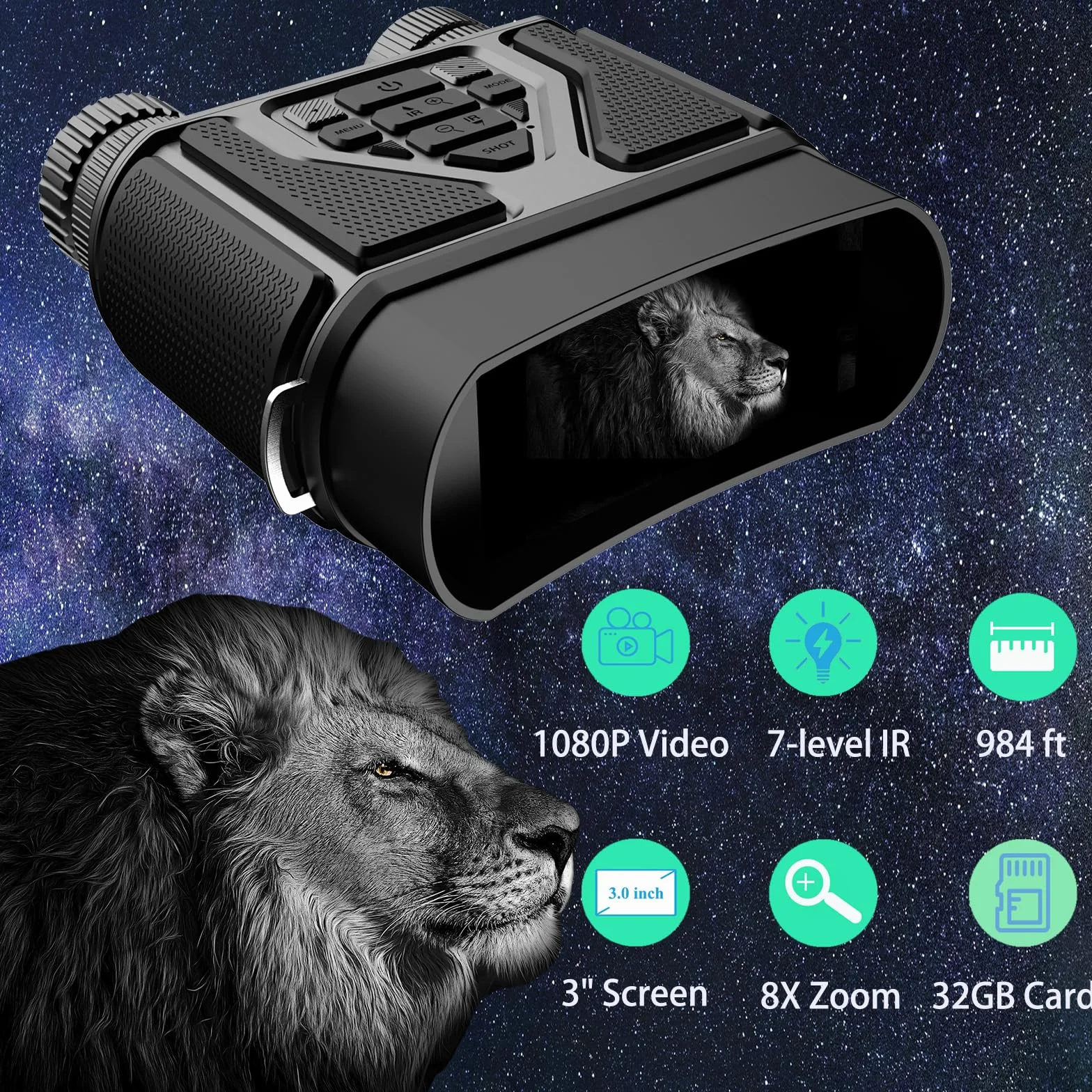 Nachtsichtgerät, Jadfezy Digital Infrarot Nachtsicht Fernglas 300M Reichweite, Wiederaufladbares Nachtsichtgeräte, 8X Digitalzoom Nachtsicht für Vogelbeobachtung Camping Jagd