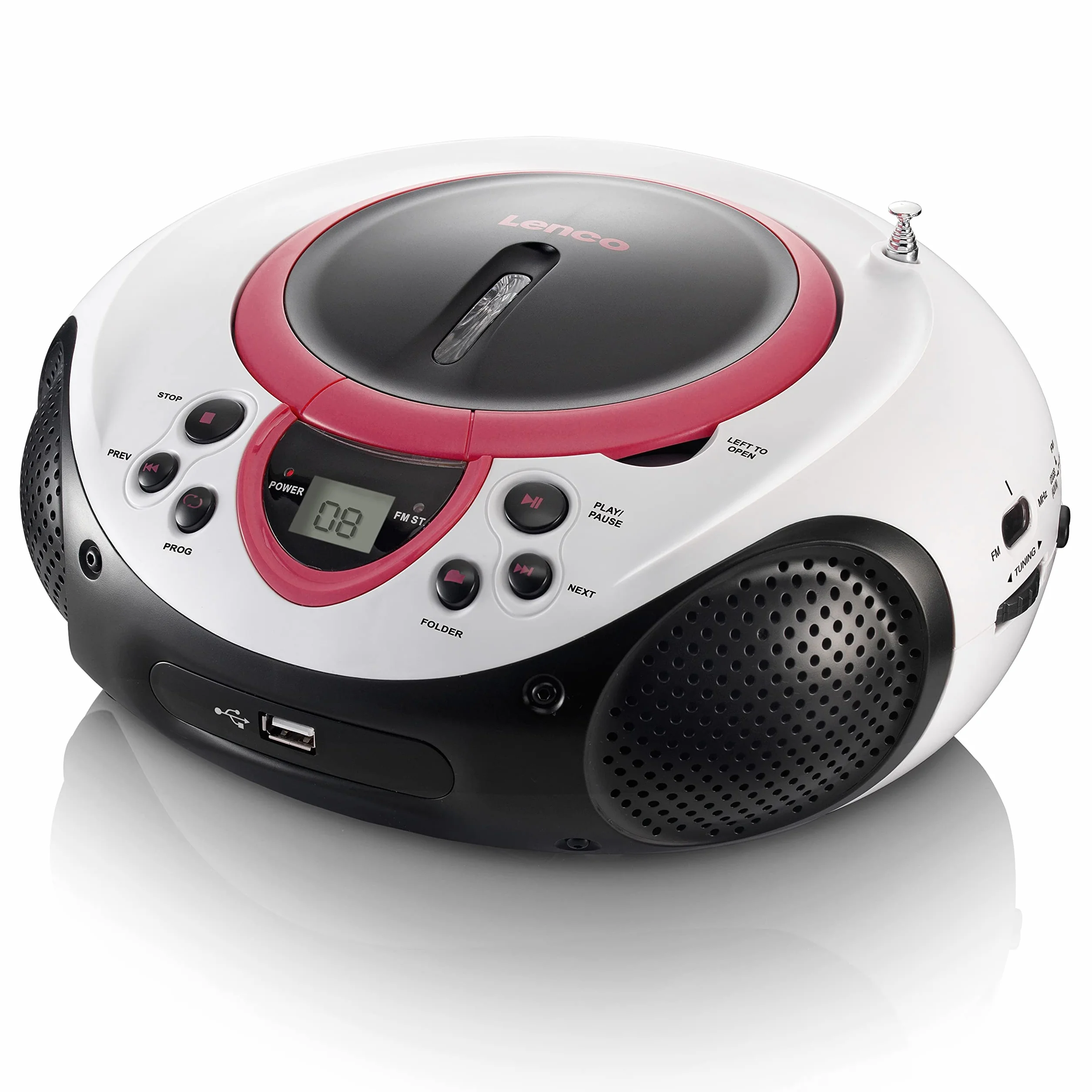 Lenco Kinder Radio CD-Player SCD-38 tragbares UKW-Radio mit CD/MP3-Player und USB in pink