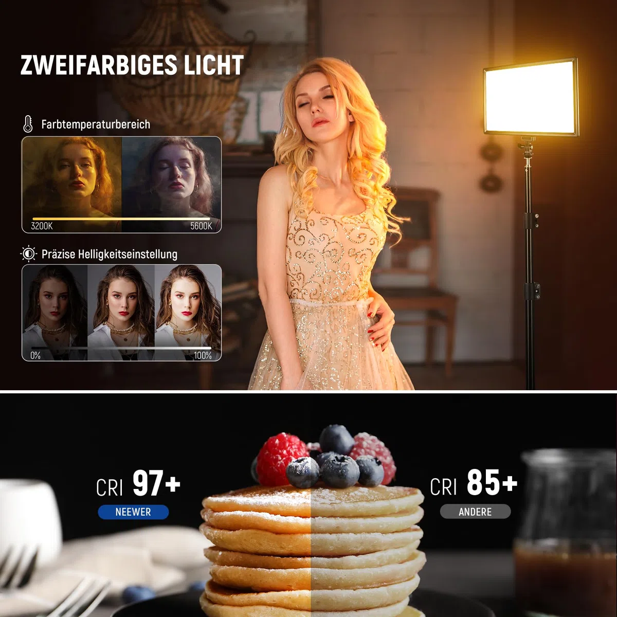 NEEWER 192 LED Panel Videolicht, 20W Ultra dünn Bi Farbe Dimmbar DSLR Kamera Soft Light, 8000mAh Eingebauter Lithium Akku, 3200-5600K CRI97+, Key Lighting für Studio Fotografie Aufnahme Streaming