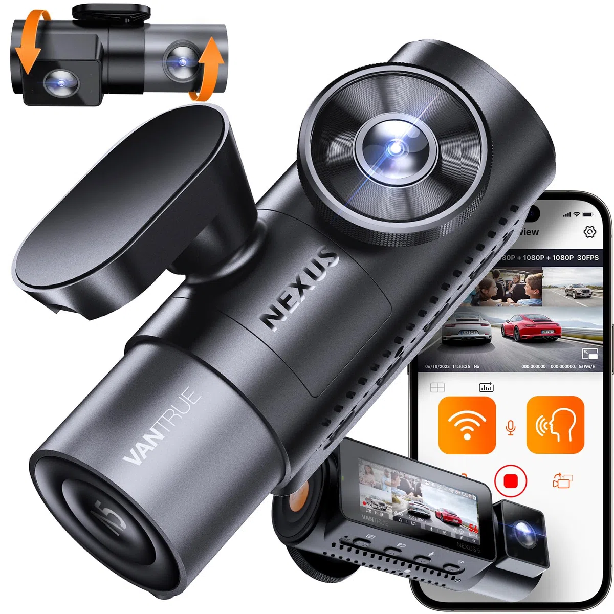 VANTRUE N5 4-Kanal 2.7K STARVIS 2 Dashcam Auto 1944P+ 3 Lens 1080P, 5.8GHz WiFi, IMX675 HDR Nachtsicht, 24H Parkmodus, Sprachbefehle, Max 1TB