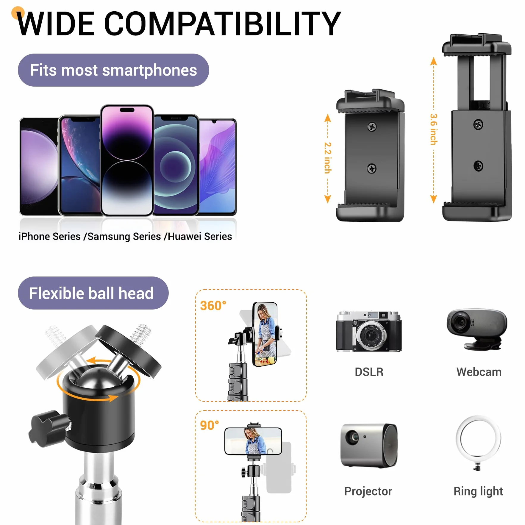 Victiv 224cm Hoch Handy Stativ, Schwerlast Flexibel Overhead Stativ für Kamera mit 35cm Verstellbarer Schwanenhals, Aluminium Kamera Phone Stative für Canon DSLR & iPhone17 16 15 Pro Max Min, Samsung
