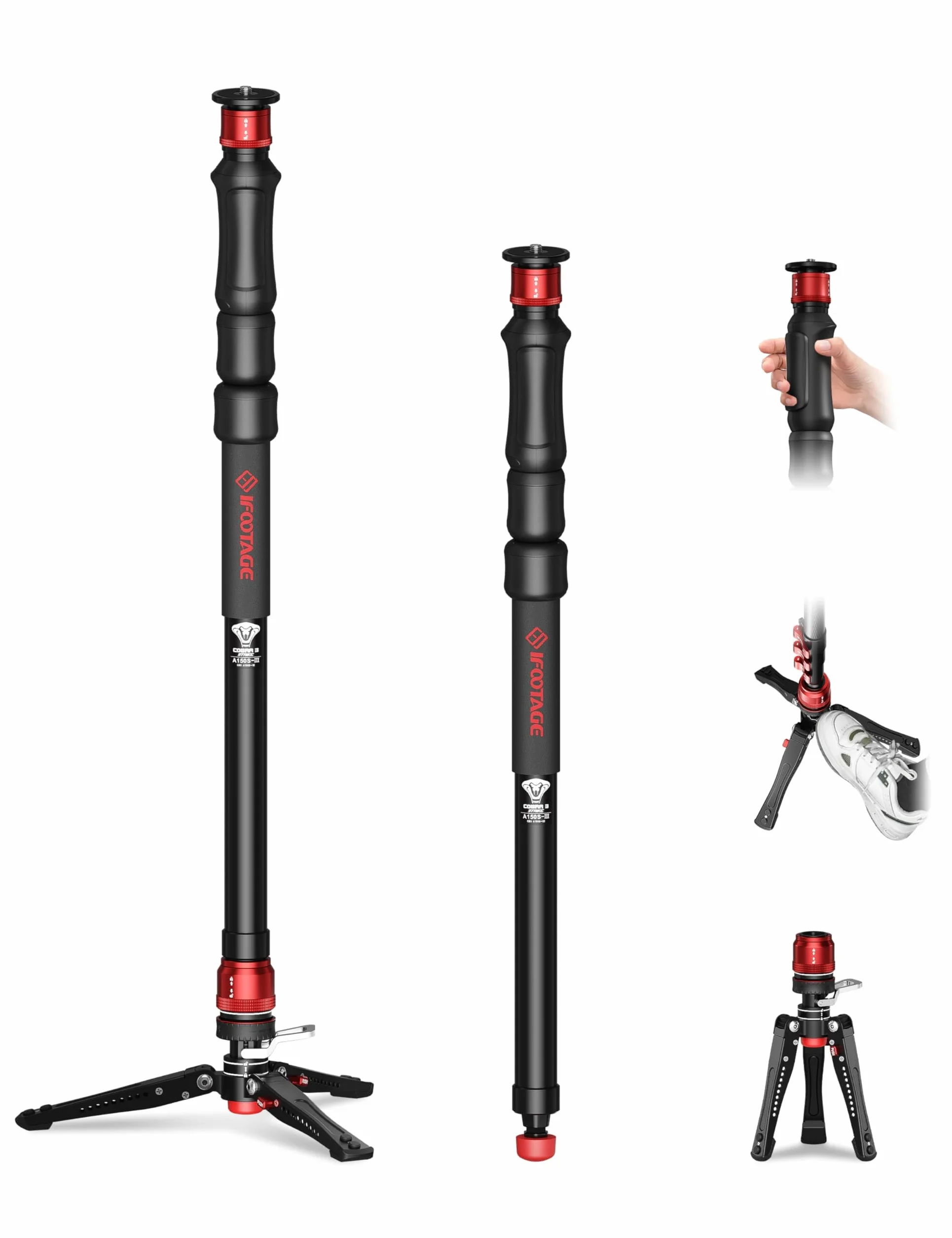 IFOOTAGE Cobra 3 A150S III Strike Einbeinstativ, Kamera-Einbeinstativ, Innovatives Pedaldesign, Geeignet für Spiegelreflexkameras und Camcorder, mit Pedal-Lock-Unterbasis Monopod Bietet