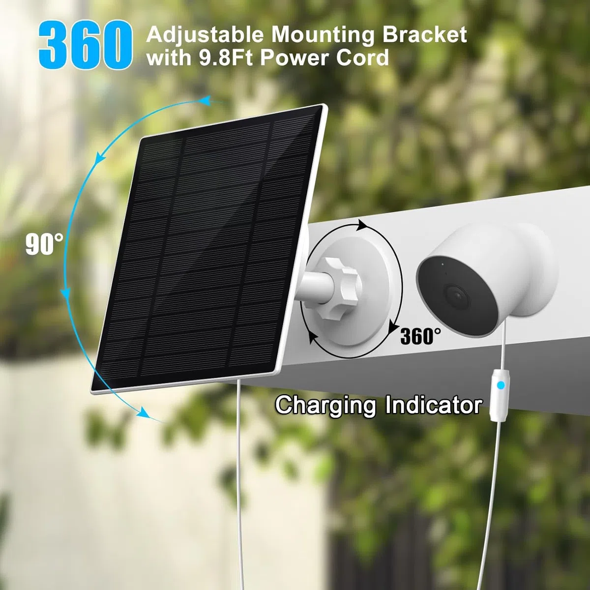 2 Stück, verbessert, mit Ladewarnung, Atemlicht. 6 W Solarpanel, kompatibel mit Google Nest-Kamera für den Innen- und Außenbereich und 2. Generation (Akku-Version), einfache Installation, IP66, 4 m