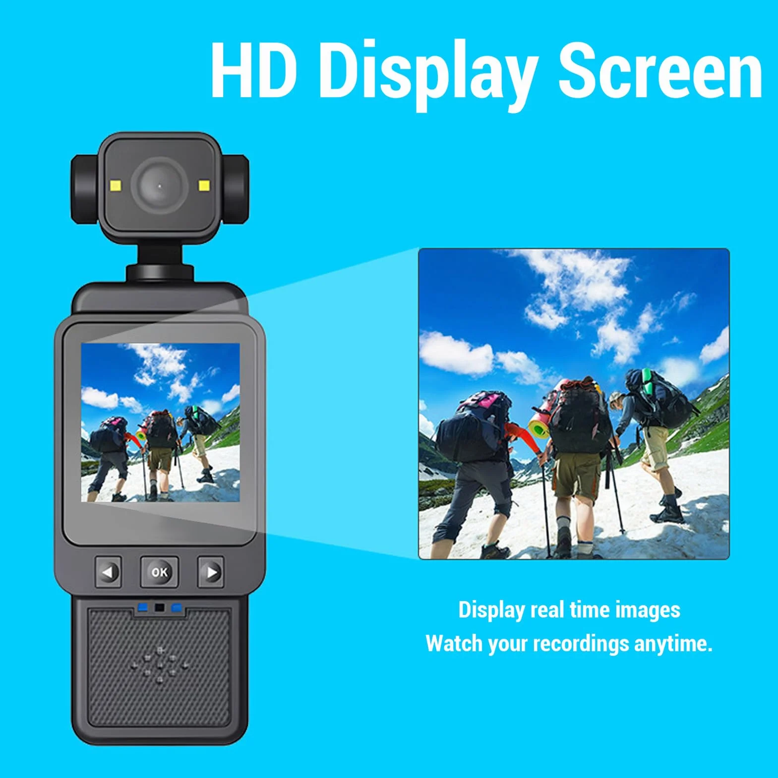 4K-Körperkamera, HD-WLAN, 180 Grad Drehbares Objektiv, Handkamera mit 1,3-Zoll-HD-Bildschirm, LED-Licht, APP für Outdoor-Sportreisen