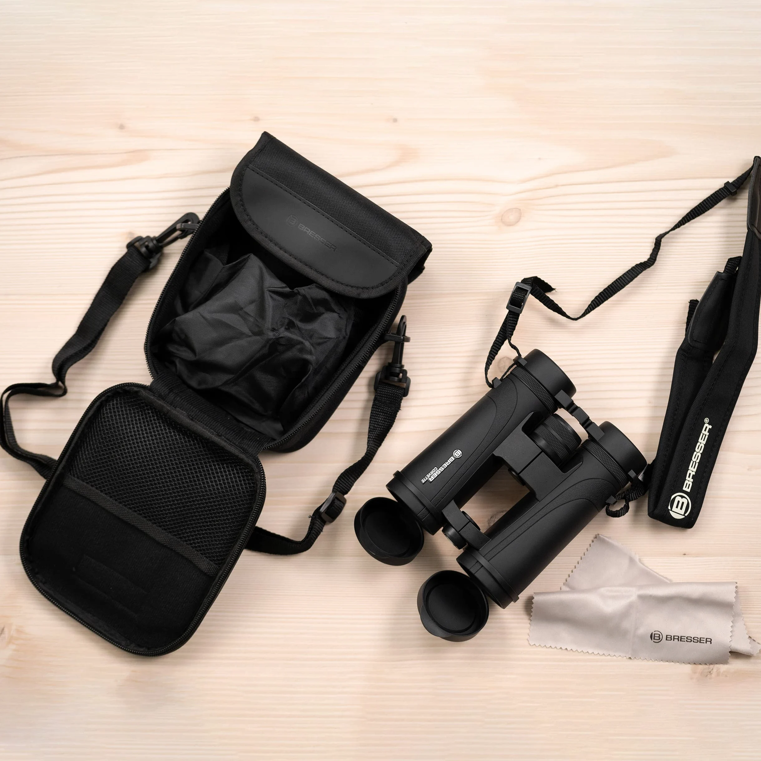 Bresser Fernglas Corvette 10x42 wasserdicht mit Nitrogenfüllung, BaK-4 Glas Prismen, LE-Okularen für angenehme Nutzung, Mehrschichtvergütung und Nylontragetasche