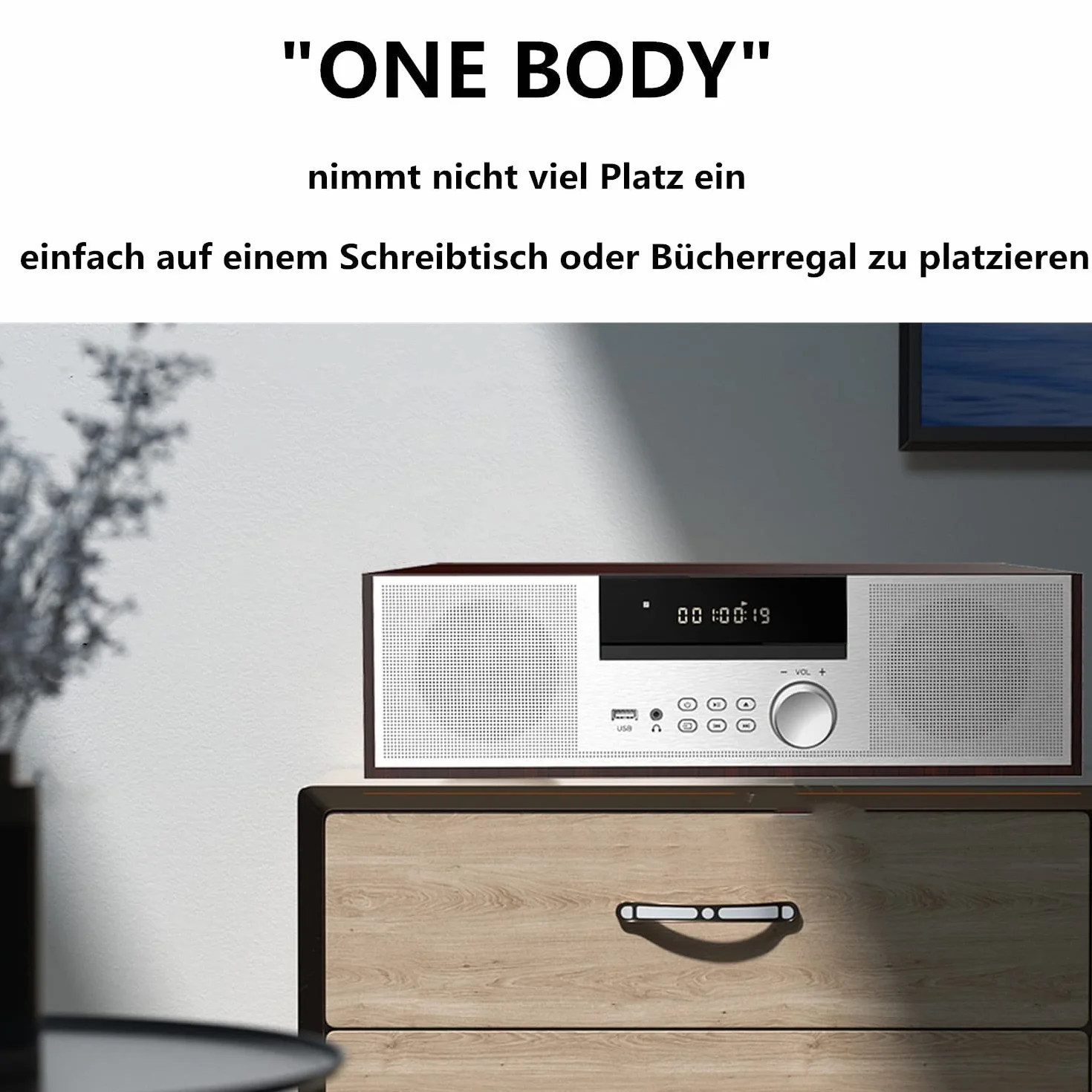 Jahrgang Micro HiFi-System CD-Stereoanlage Mini-Komponente 40W RMS CD-Player UKW/Bluetooth-kompatibel/USB/AUX/Fernbedienung/Kopfhörerbuchse Kompatibel mit hochauflösender Klangquelle,Silber,hölzern