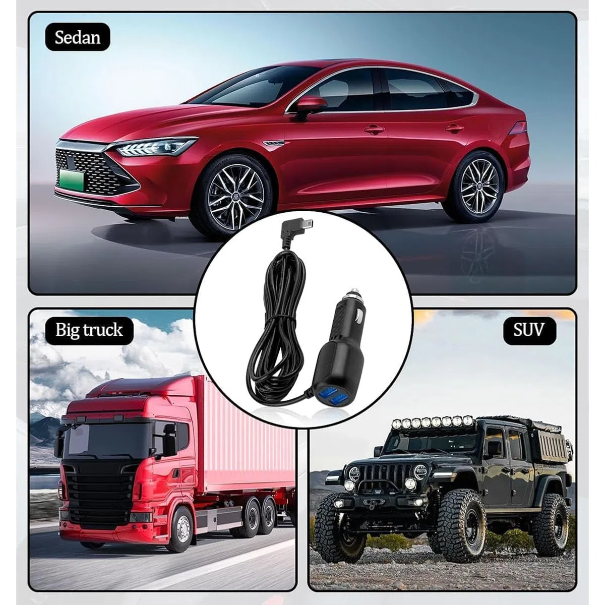 1 x Dashcam-Kabel, Dashcam mit USB-Kabel, Gleichstrom-zu-DC-Ladegerät, 12 V