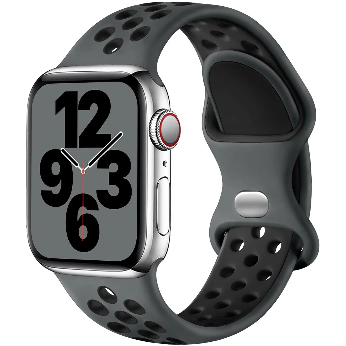 Upeak Sport Armband Kompatibel mit Apple Watch 44mm 45mm 49mm 46mm 42mm 40mm 41mm 38mm, Atmungsaktiv Silikon Band für iWatch Series 11 10 9 8 7 6 5 4 2 SE 3 Ultra 3, L, Holzkohle/Kohlschwarz