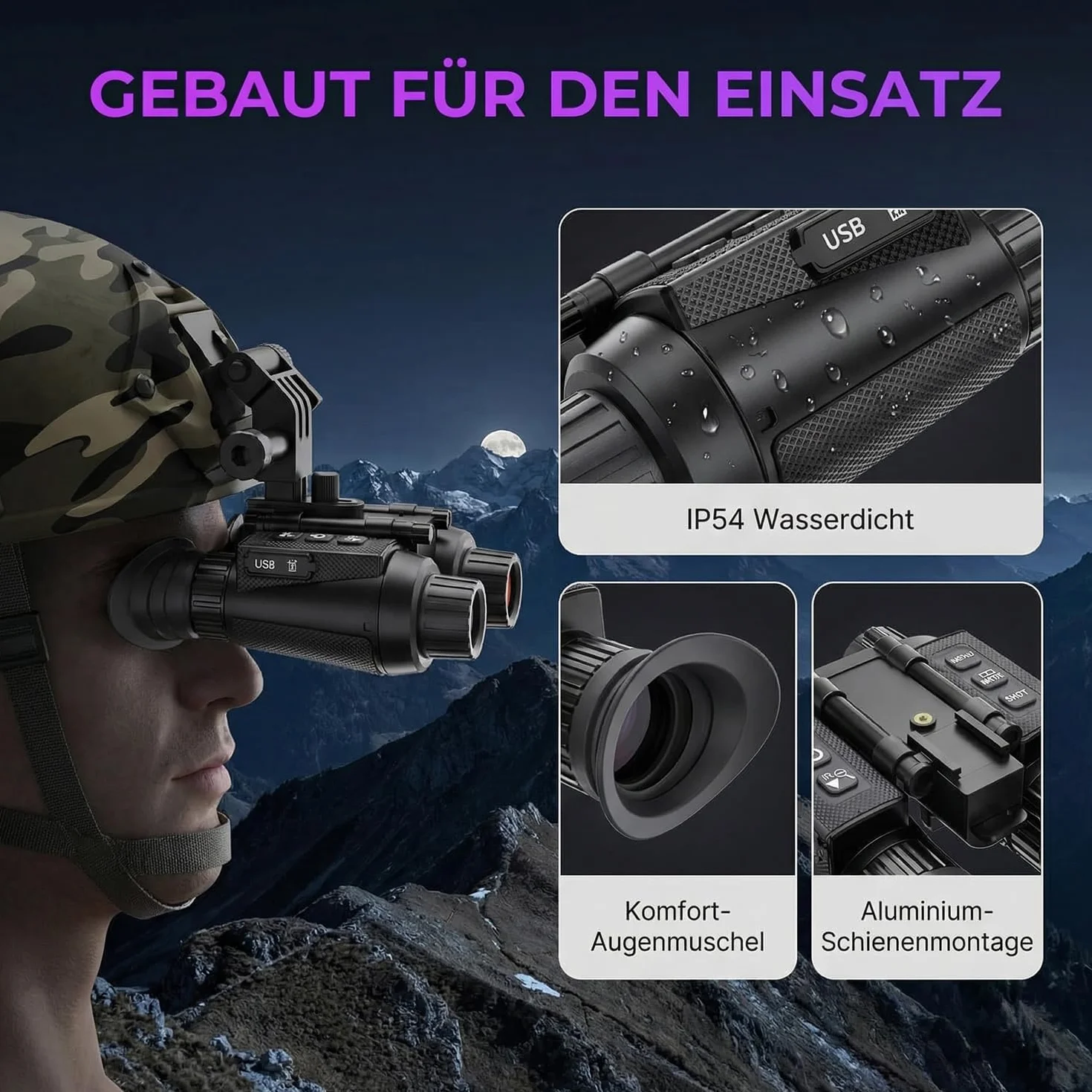 Nachtsichtgerät mit 3D-Vision-Effekt Infrarot Digital 8X Zoom Völlig Unabhängig Einstellbare Nachtsichtbrille Jagdfernglas für Erwachsene Nachtsicht und Tag Militär Freihändiges NGV für Helm