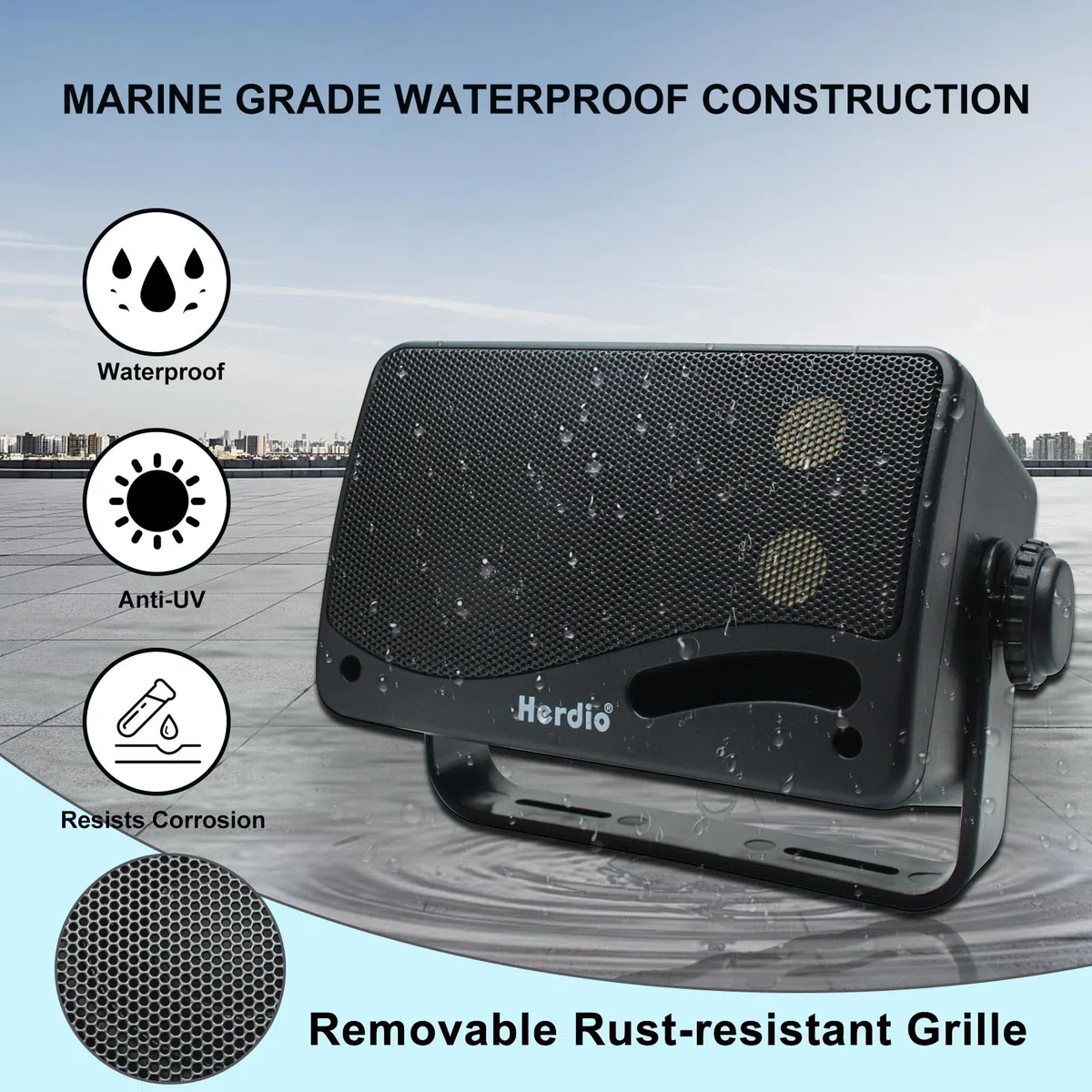 Herdio 3,5-Zoll Passive Outdoor-Lautsprecher 200W 3-Wege-kabelgebunden-Meereslautsprecher wasserdichte wetterfeste Hochleistungen für die Innengarten im Freien im Freien in der Innenboot (schwarz)