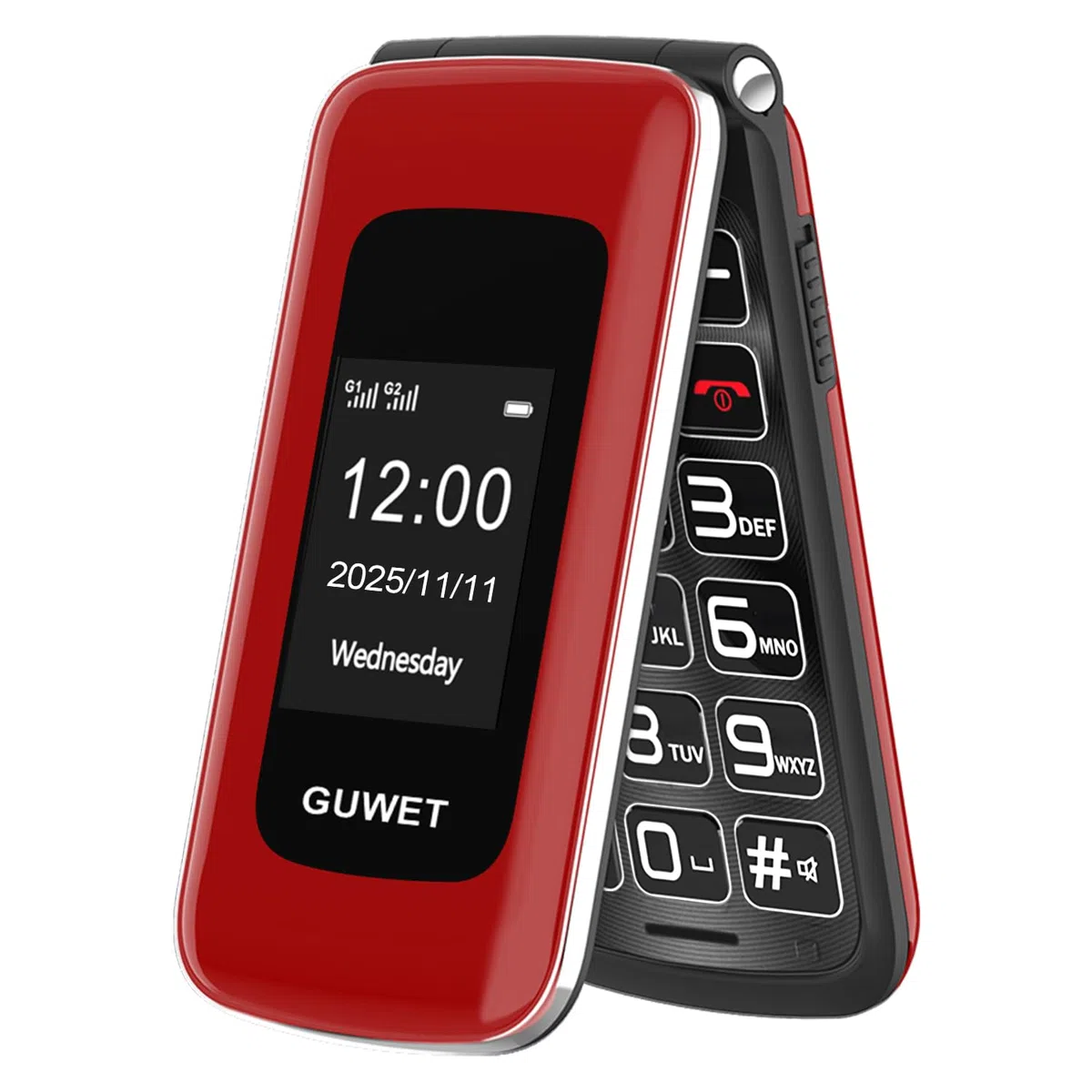 2G Seniorenhandy Klapphandy ohne Vertrag, Rentner Handy Großen Tasten, SOS Notruffunktion, 1600 mAh Akku, 2.4"+1.77" Dual Display, Dual SIM mit Notruftaste, Rot