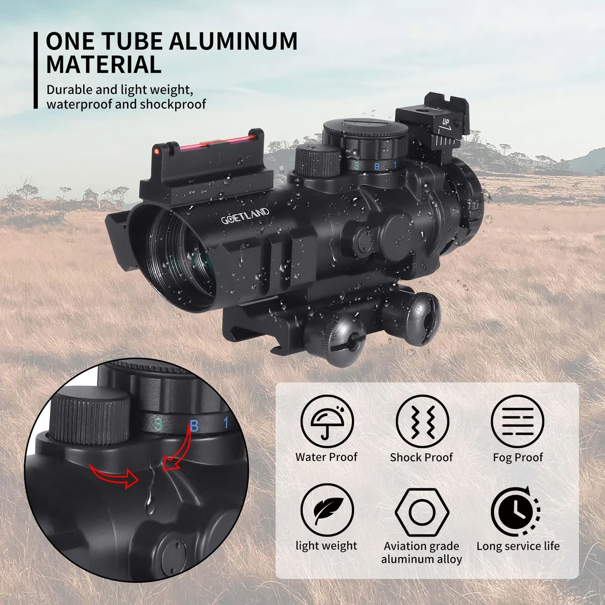 Goetland Gewehr Zielfernrohr 4x32 Airsoft Red Dot Visier Sight mit Montage Ringe BDC SFP für Taktische Jagd Armbrust Luftgewehr Sportschützen