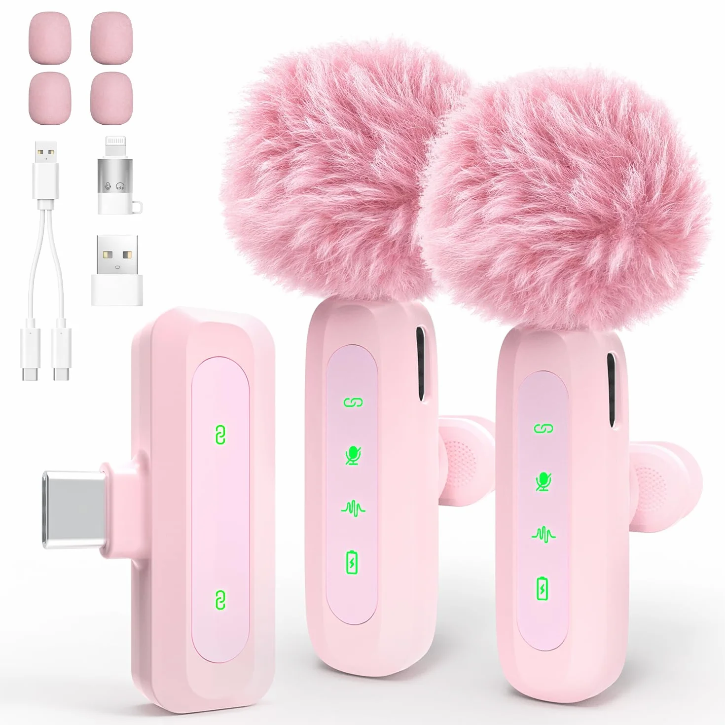 Wireless Mini Lavalier Lapel Microphone for iPhone iPad iOS Devices - Noise Reduction Lapel Mic for Recording, Clip on Mic, for Video YouTube Tiktok Podcast Vlogging (Pink)