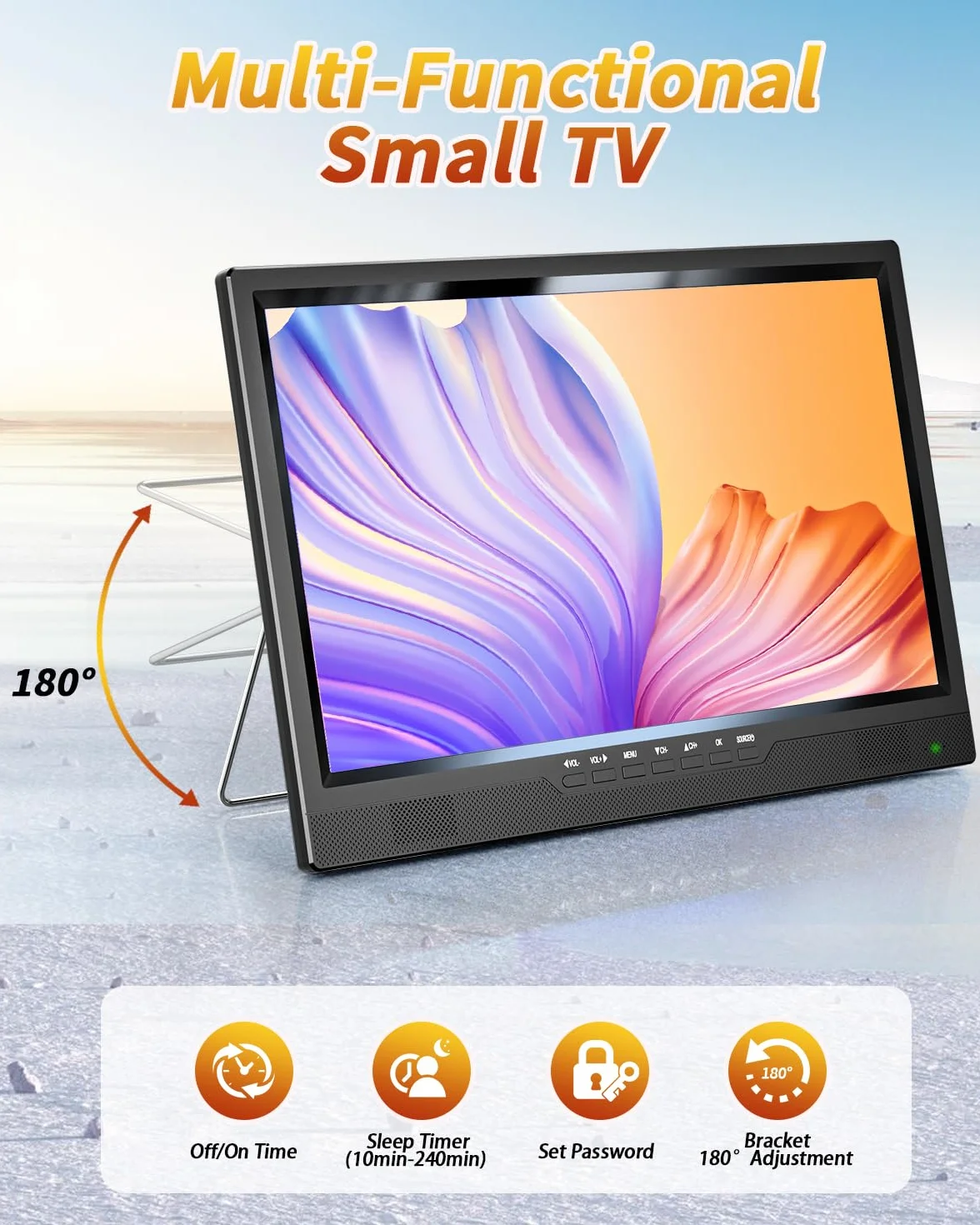 DESOBRY 19-Zoll Fernseher, 1080P Kleiner Fernseher DVB-T2-Tuner mit Antenne, Wiederaufladbarer TV HDMI AV USB Eingang, Tragbarer 12V TV für Camping, Wohnmobil, küchen