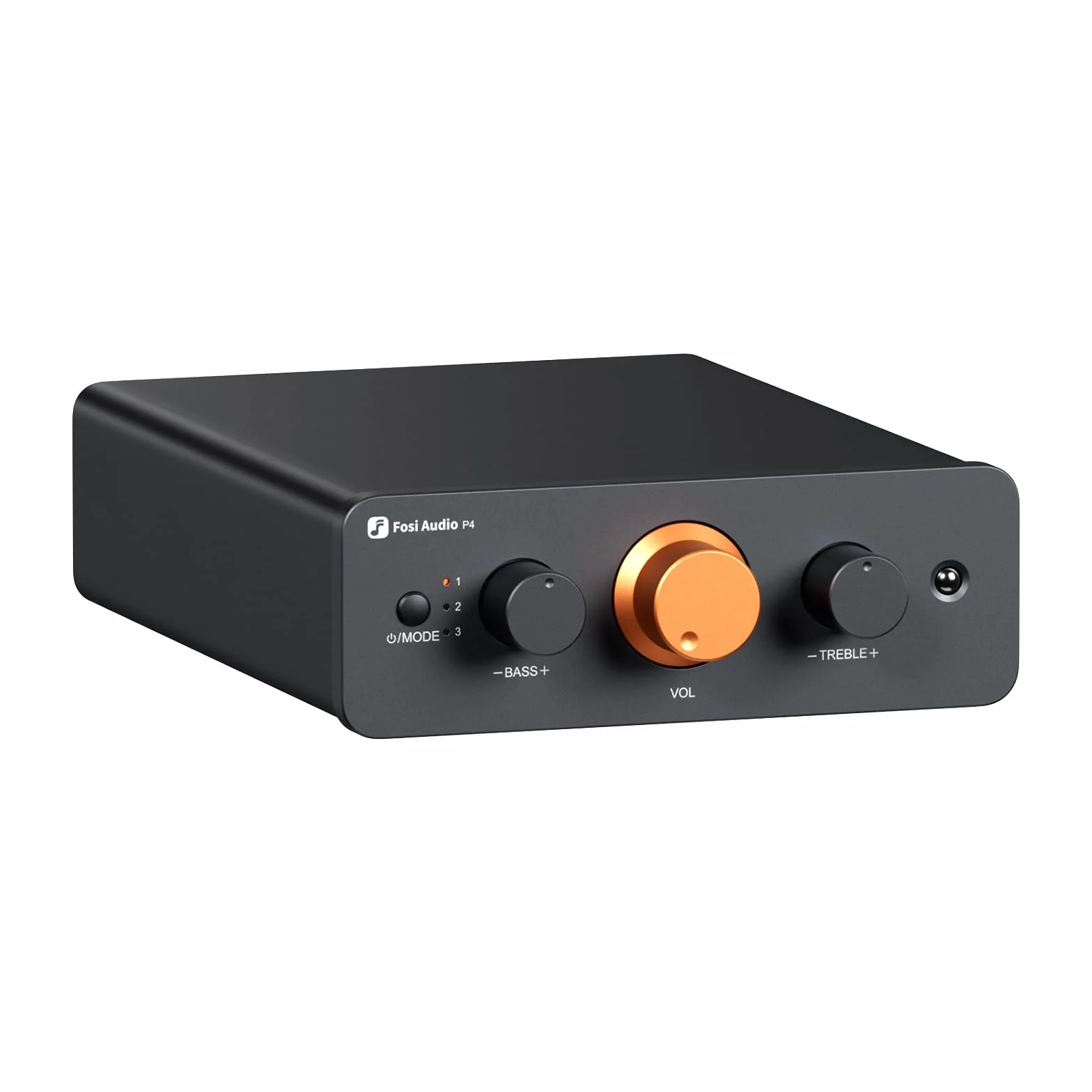 Fosi Audio P4 Mini vorverstärker mit 3 RCA-Eingängen, Heimaudio-Stereovorverstärker für Verstärker/Aktiv-Subwoofer/Lautsprecher, 3-stufigem Verstärkungsregler (3/6/9 dB), Bass- und Höheneinstellung