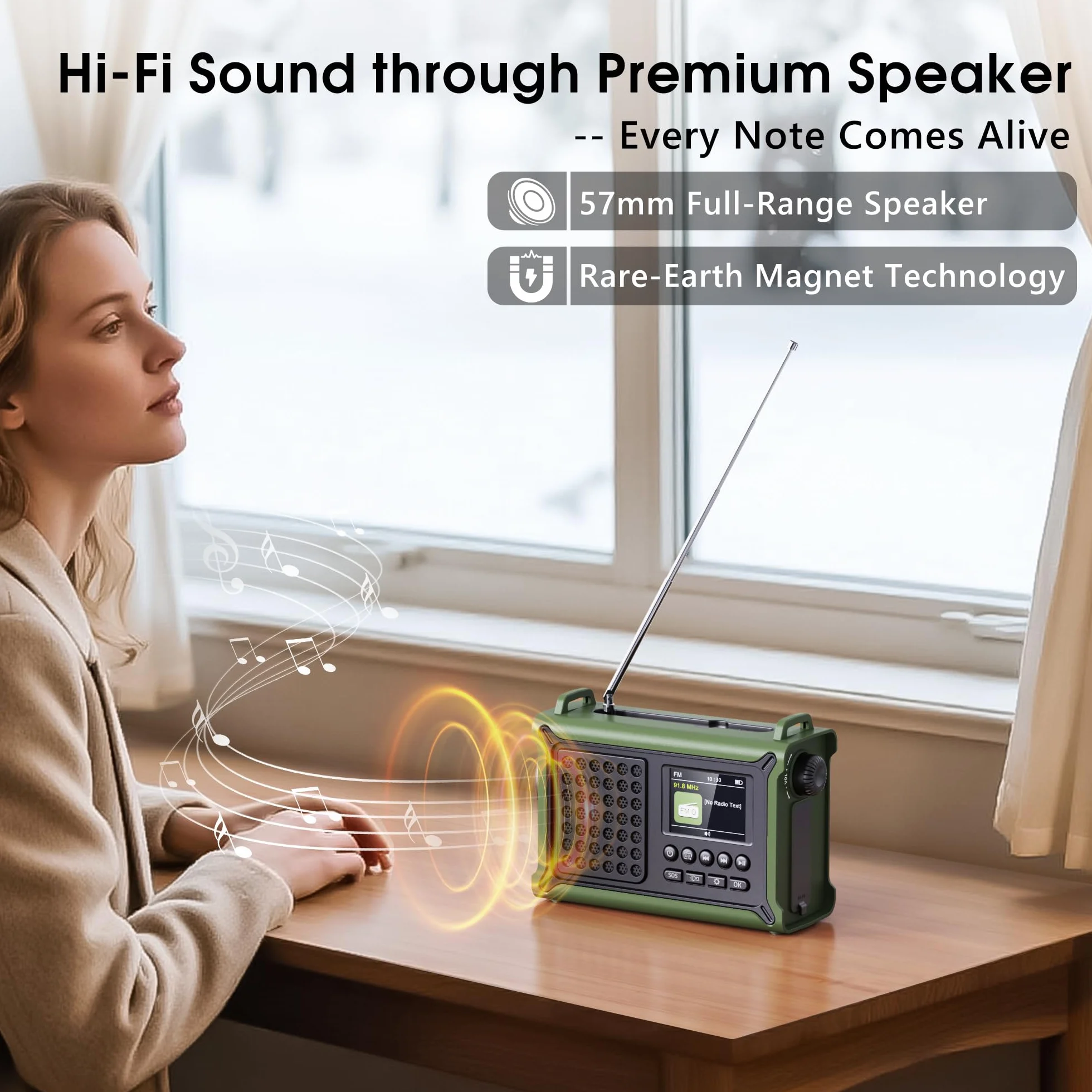 Kurbelradio DAB/DAB+/UKW mit 12000mAh Akku, Notfallradio mit 8500mm² Solarpanel, Handkurbel Blackout Notfallausrüstung, Digital Radio mit Bluetooth 5.0, Taschenlampe & Leselicht für Outdoor, Camping