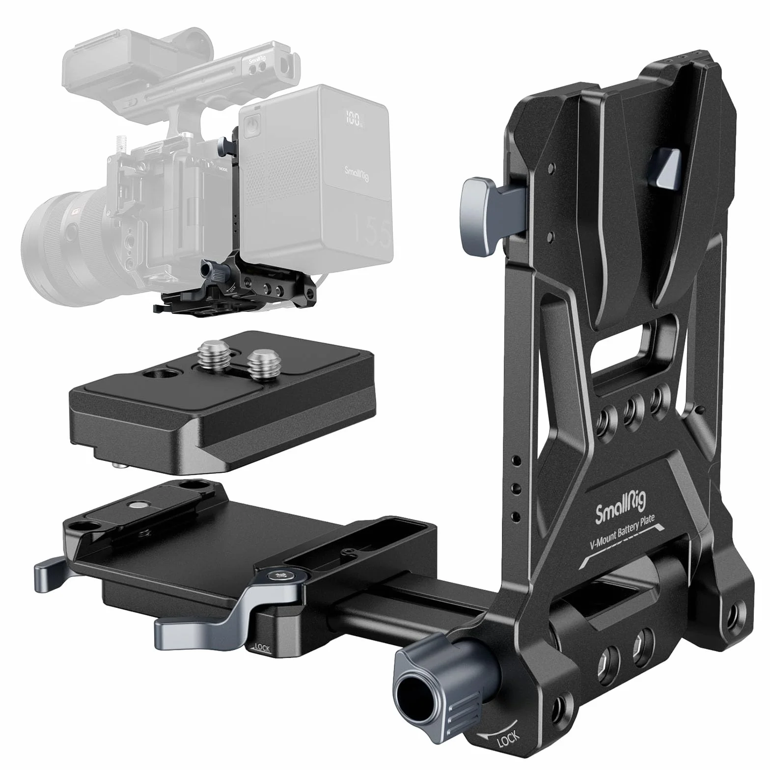 SMALLRIG V-Mount Battery Plate, V-Lock-Akku-Montageplatte mit doppelter Schnellwechselplatte für Arca-Swiss, kompakte und faltbare L-förmige V-Mount-Akkuplatte für DSLR-Kamera, Gimbals, Stativ – 4064B